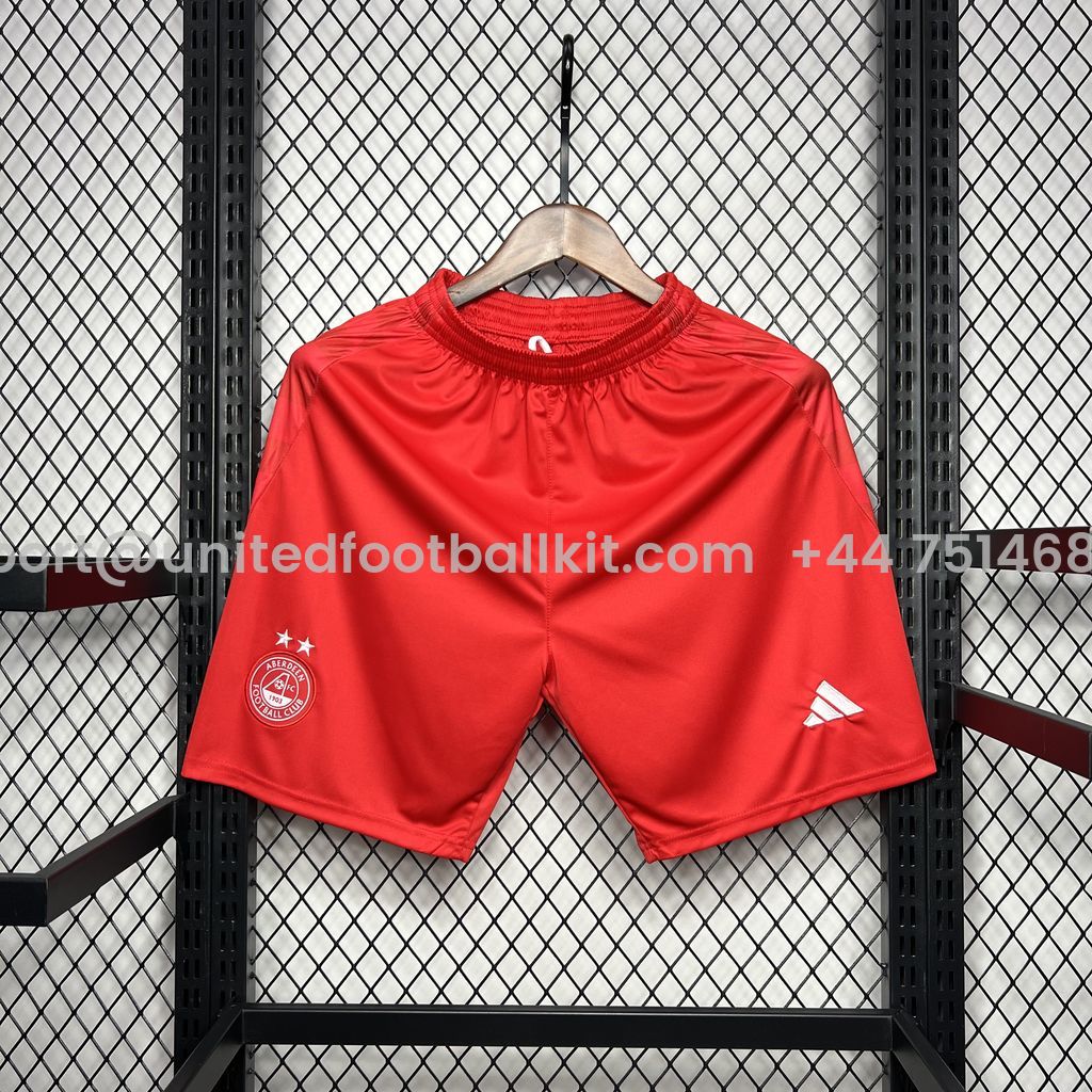Unitedfootballkit.com | Aberdeen 24-25 Home Shorts - Fans Version -Customize Name, Number and Patch | Worldwide Shipping