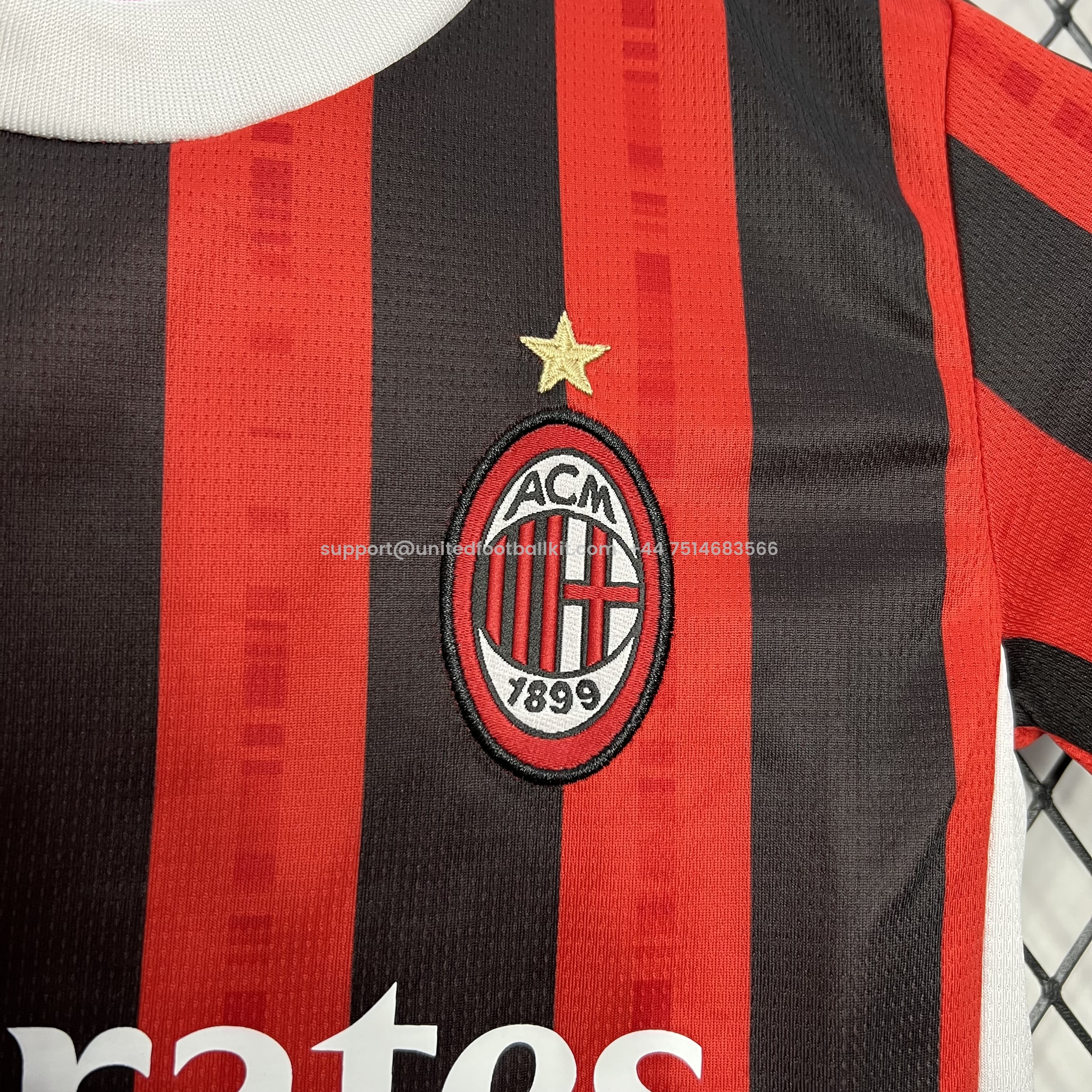 Unitedfootballkit.com | AC Milan 24-25 Home Stadium Kids Kit -Customize Name, Number and Patch | Worldwide Shipping
