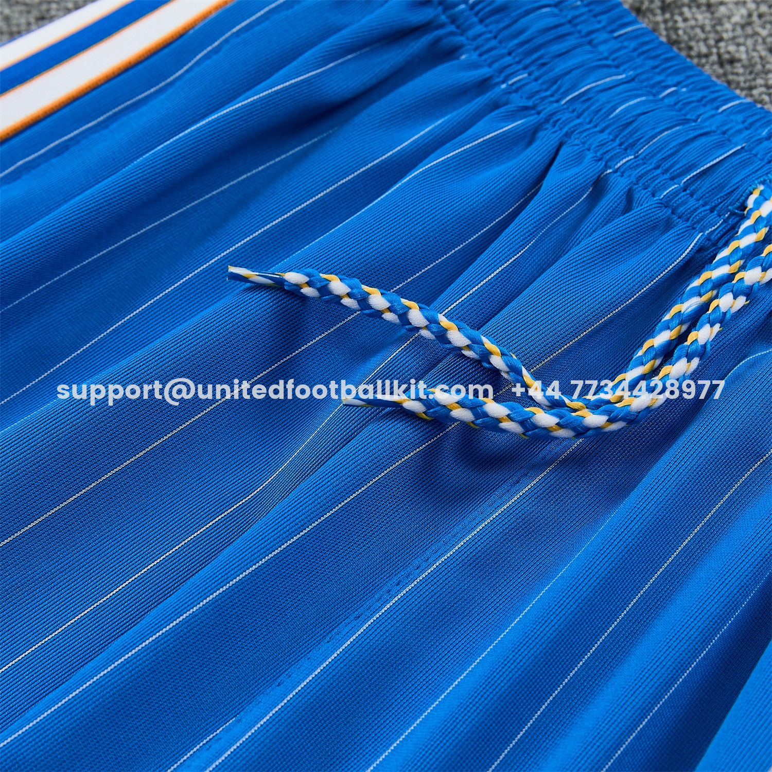 Unitedfootballkit.com | Real Madrid 25-26 Retro Style Short-Sleeve Training Set - Blue With White Stripes Top & Pants -Customize Name, Number and Patch | Worldwide Shipping