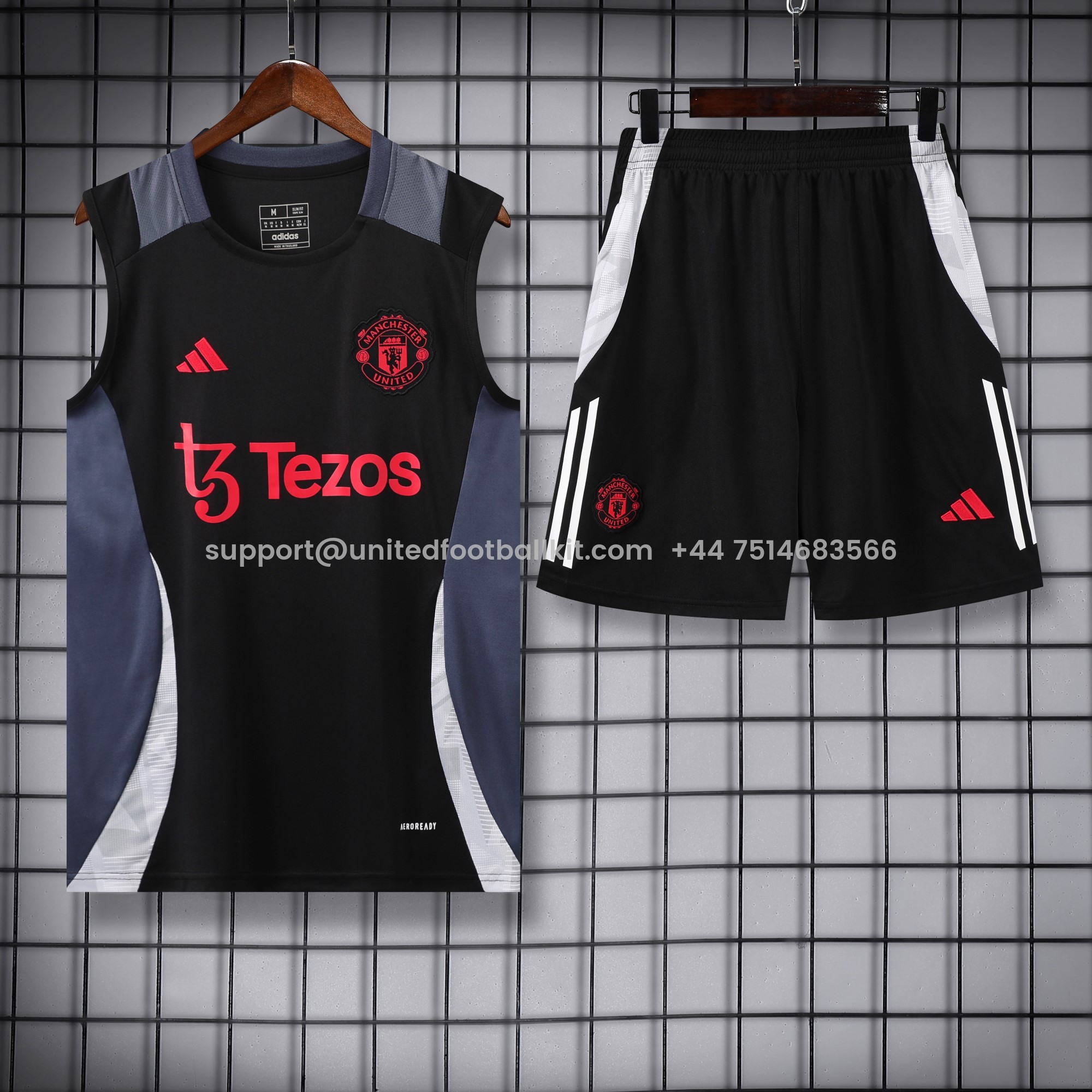 Unitedfootballkit.com | Manchester United 24-25 Vest Training Set - Black -Customize Name, Number and Patch | Worldwide Shipping