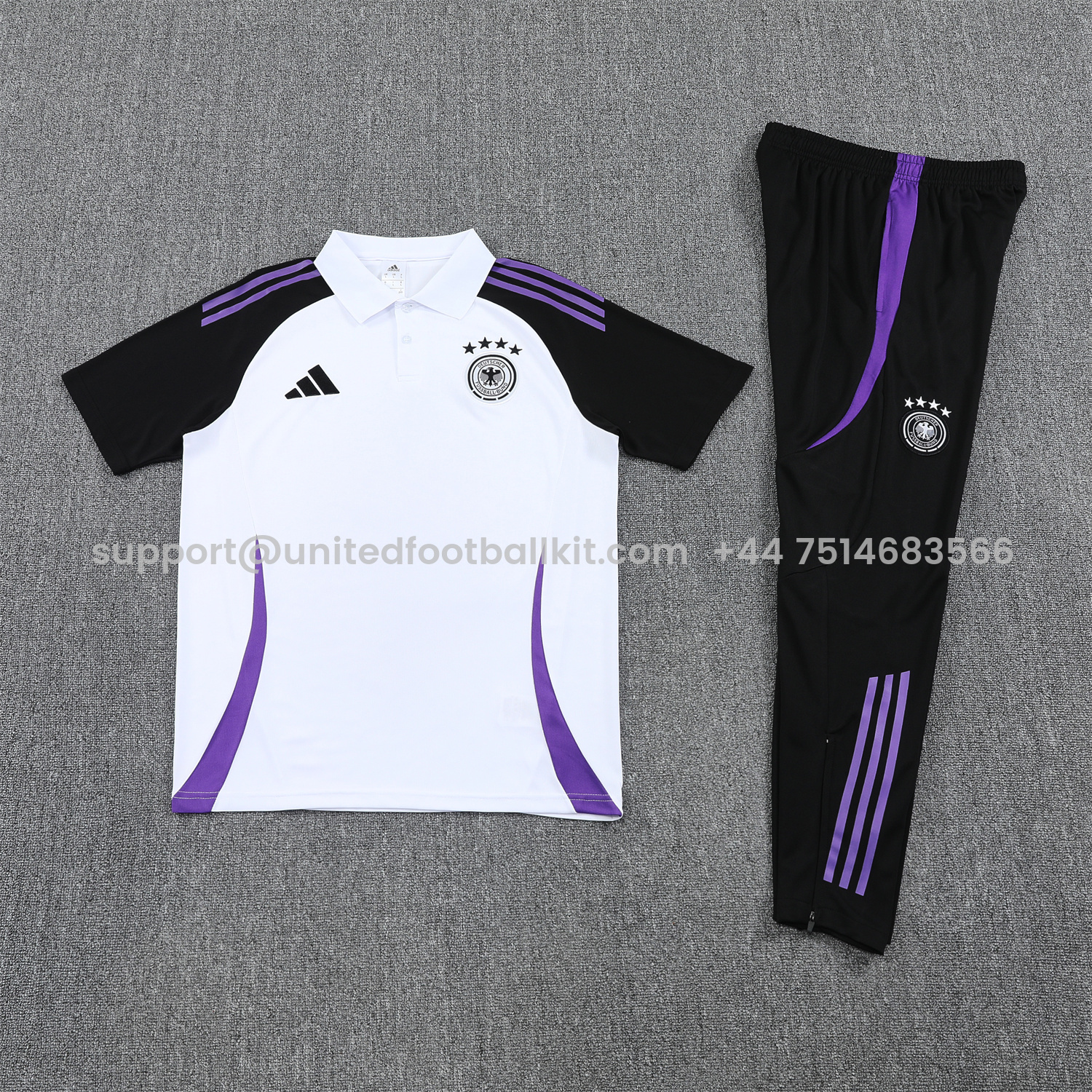 Unitedfootballkit.com | Germany 25-26 POLO Short-Sleeve Training Set - White Top Black Pants -Customize Name, Number and Patch | Worldwide Shipping