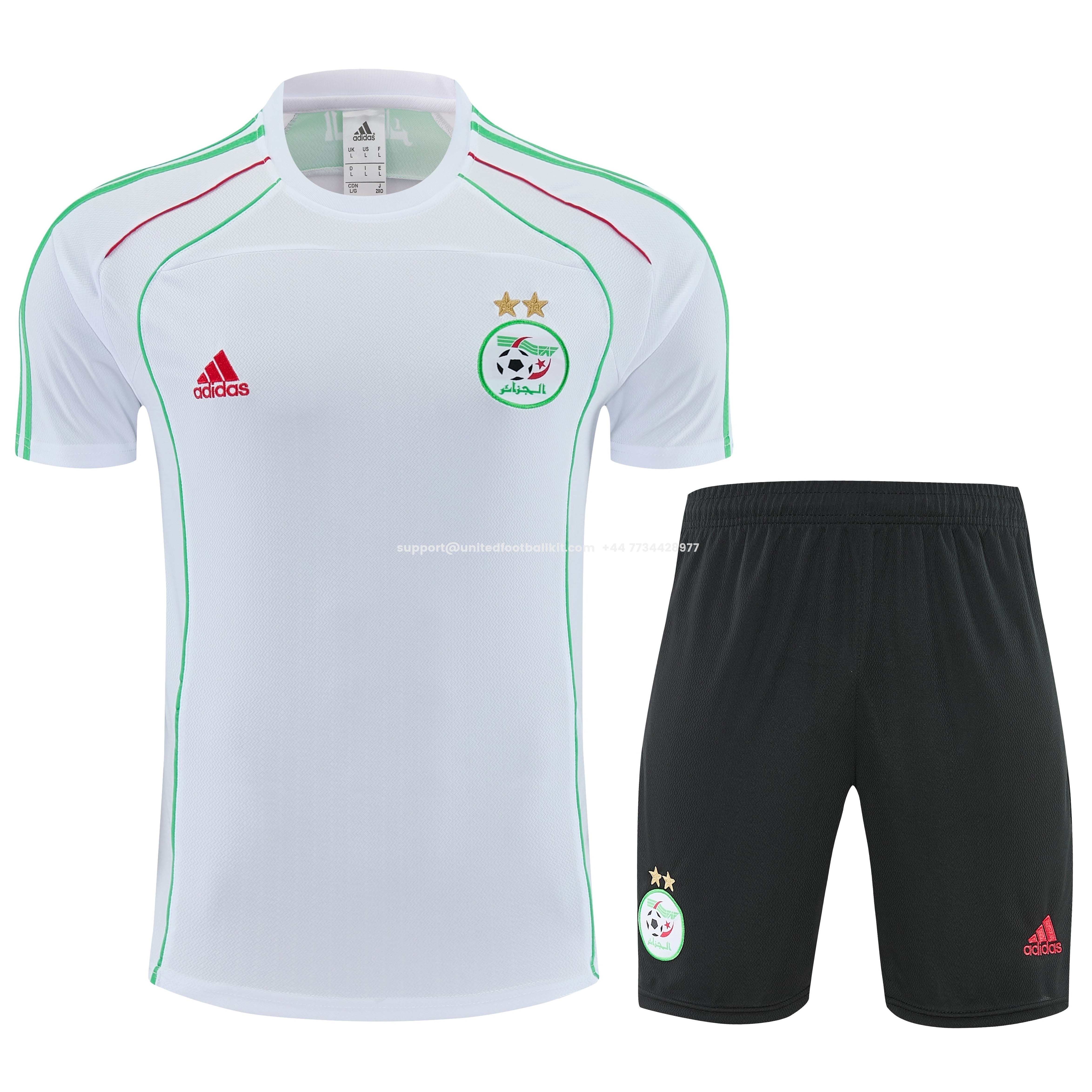 Unitedfootballkit.com | Algeria 2026 Short-Sleeve Training Set - White Top and Black Shorts -Customize Name, Number and Patch | Worldwide Shipping