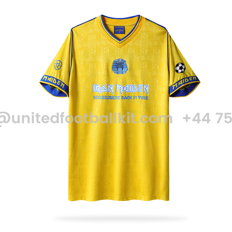 Unitedfootballkit.com | Retro Iron Maiden 2008 Yellow Jersey -Customize Name, Number and Patch | Worldwide Shipping