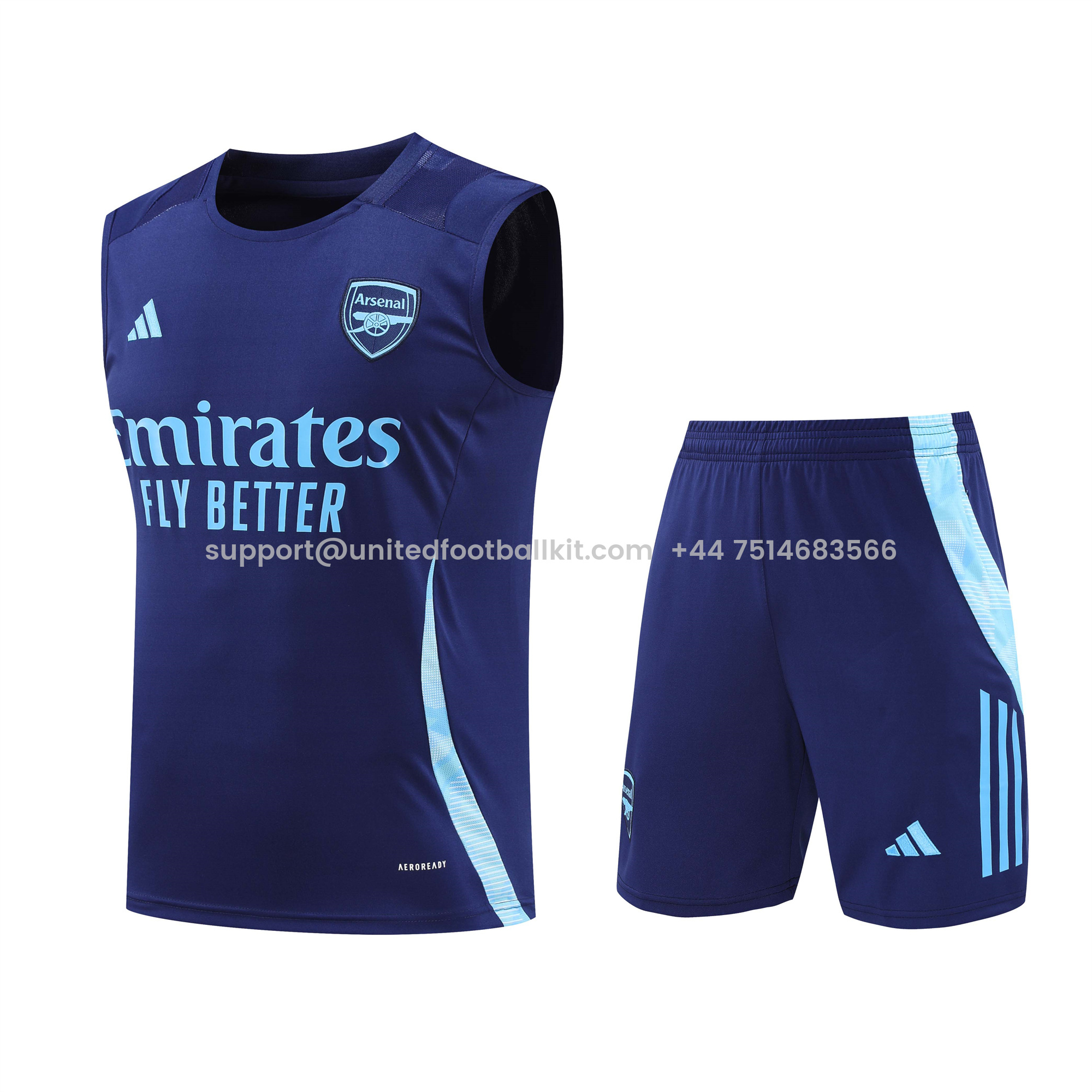 Unitedfootballkit.com | Arsenal 24-25 Vest Training Set - Blue -Customize Name, Number and Patch | Worldwide Shipping