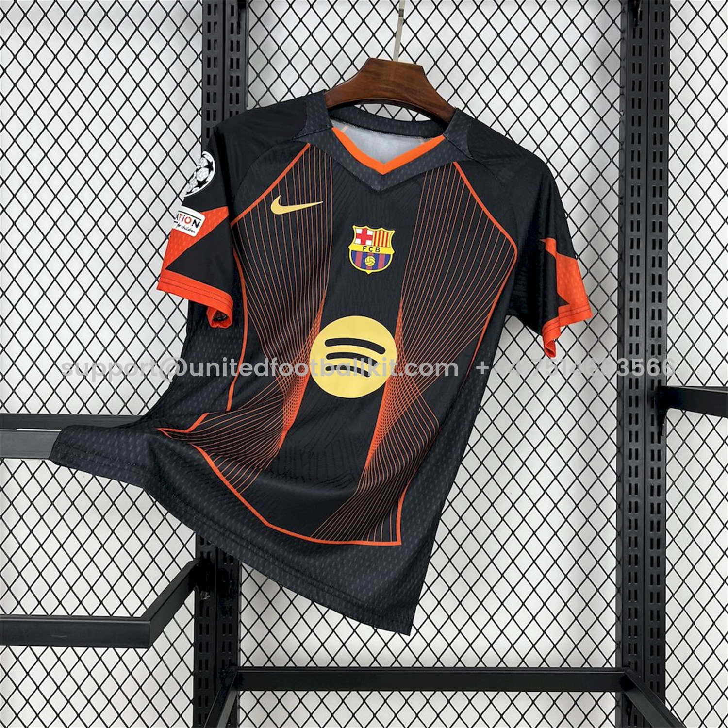 Unitedfootballkit.com | Barcelona 25-26 T90 Orange Lines Black Special Jersey - Fans Version -Customize Name, Number and Patch | Worldwide Shipping