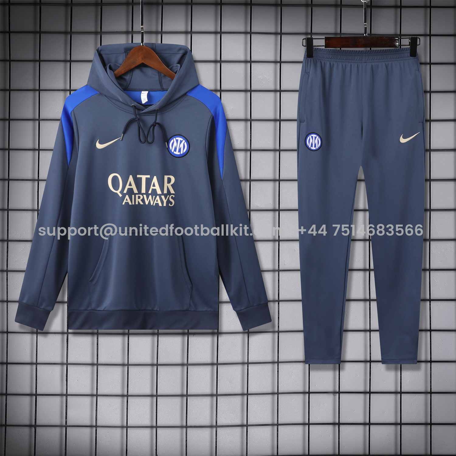 Unitedfootballkit.com | Inter Milan 24-25 Training Hoodie Set - Blue - Gray Hoodie and Pants -Customize Name, Number and Patch | Worldwide Shipping
