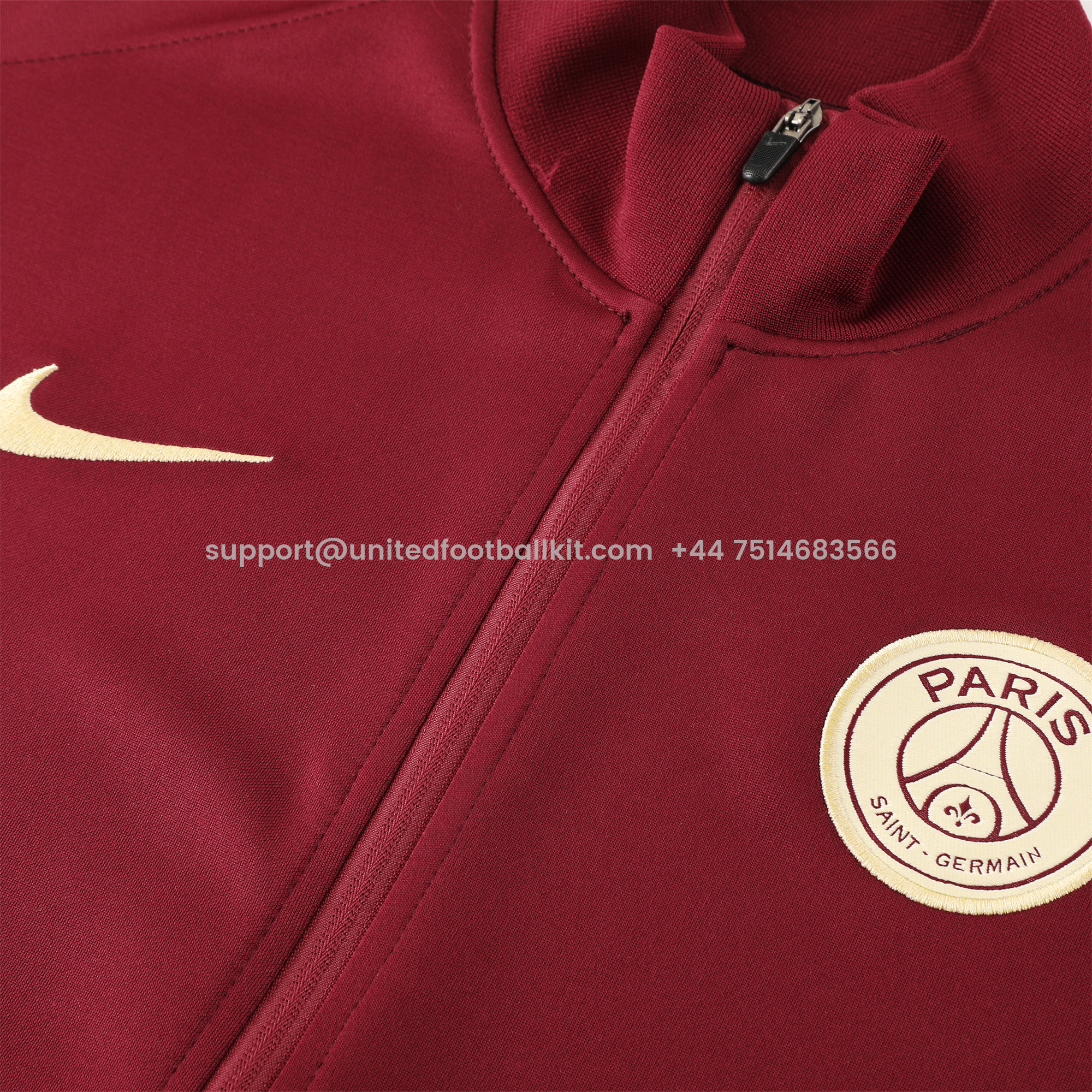 Unitedfootballkit.com | Paris Saint-Germain PSG 24-25 Jacket Training Tracksuit - Maroon -Customize Name, Number and Patch | Worldwide Shipping