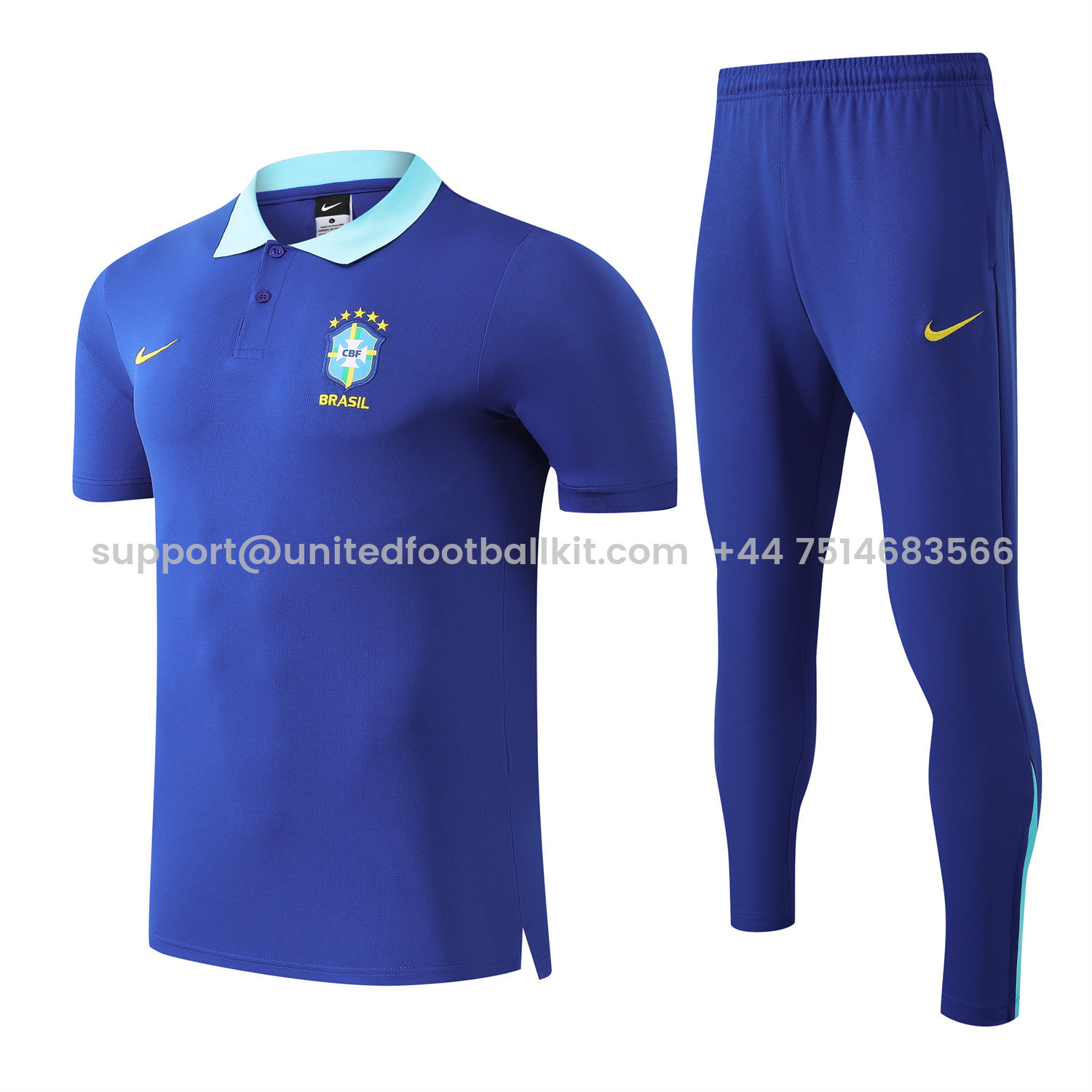 Unitedfootballkit.com | Brazil 25-26 POLO Short-Sleeve Training Set - Blue Top and Pants -Customize Name, Number and Patch | Worldwide Shipping