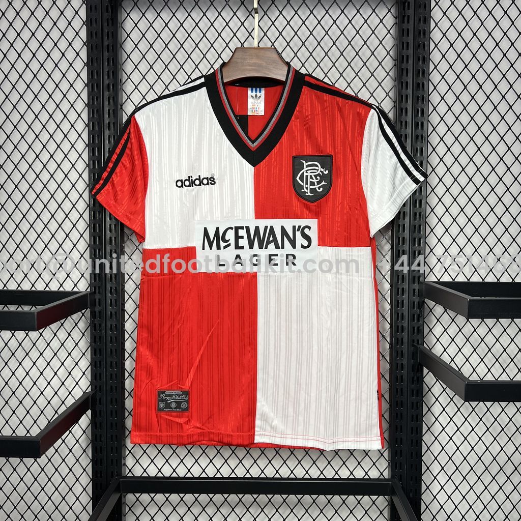 Unitedfootballkit.com | Retro Glasgow Rangers 1995-96 Away Stadium Jersey -Customize Name, Number and Patch | Worldwide Shipping