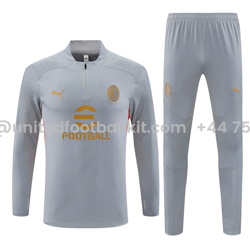 Unitedfootballkit.com | AC Milan 24-25 Kids Long Sleeve Training Set - Grey -Customize Name, Number and Patch | Worldwide Shipping