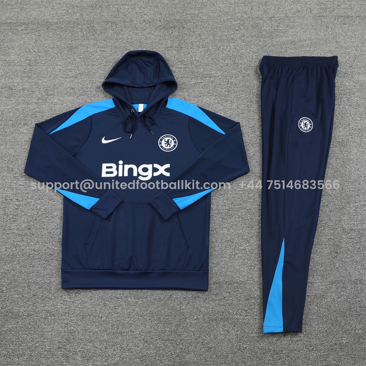 Unitedfootballkit.com | C.H.E.L.S.E.A 24-25 Training Hoodie Set - Deep Blue Hoodie and Pants -Customize Name, Number and Patch | Worldwide Shipping
