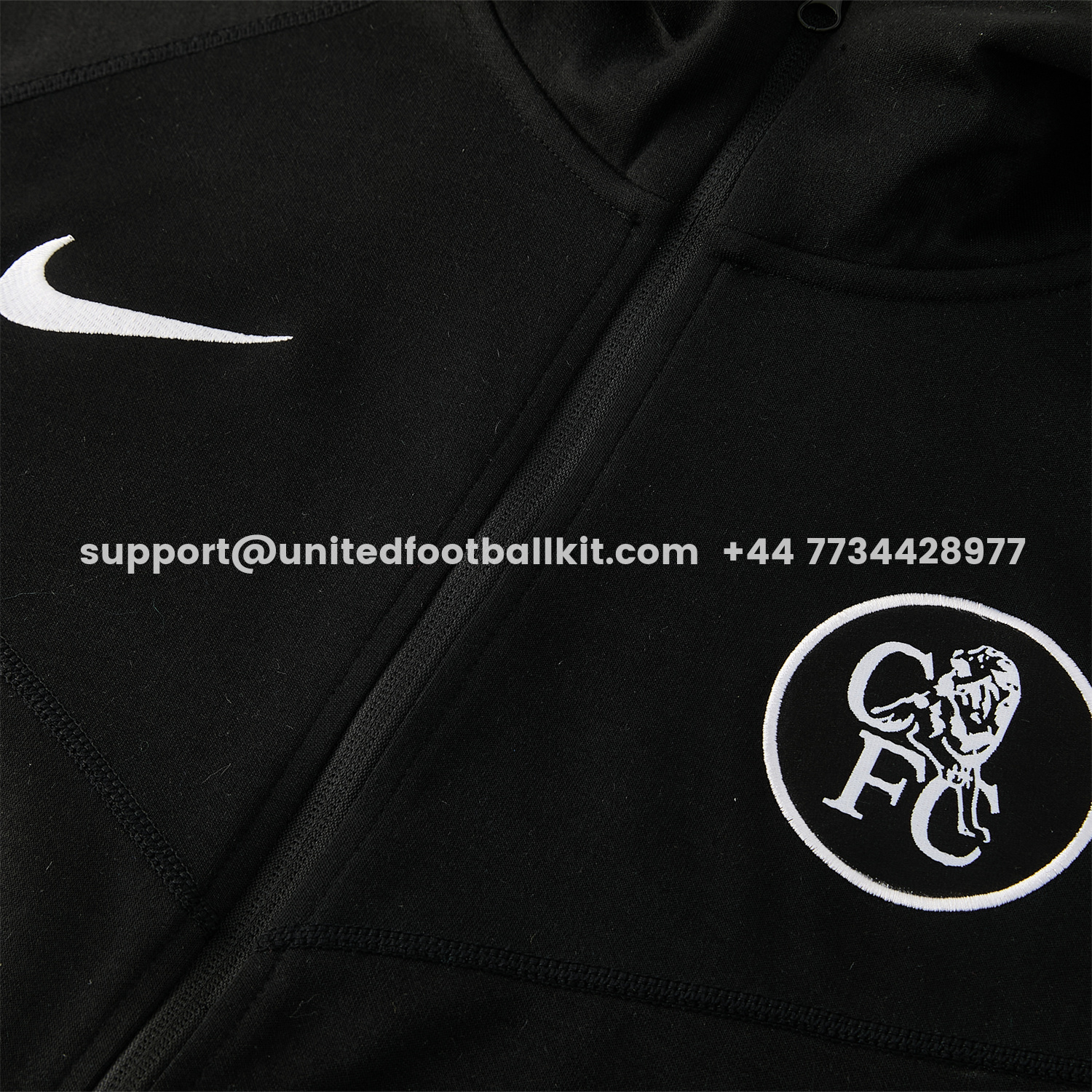 Unitedfootballkit.com | C.H.E.L.S.E.A 2026 Hooded Windbreaker Training Set - Black Top & Pants -Customize Name, Number and Patch | Worldwide Shipping