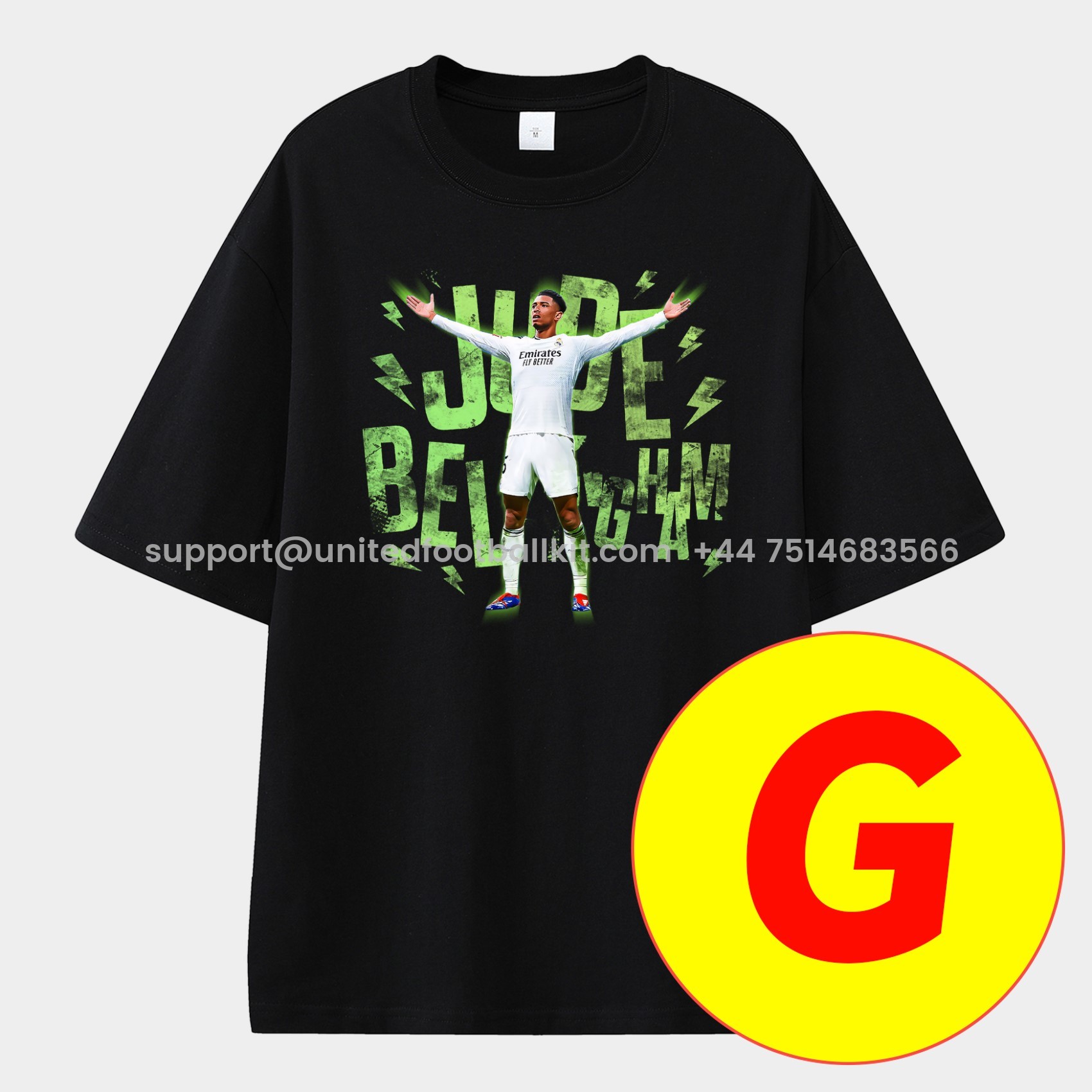 Unitedfootballkit.com | Bellingham Real Madrid England 24-25 25-26 Unisex Pure Cotton T-shirt -Customize Name, Number and Patch | Worldwide Shipping