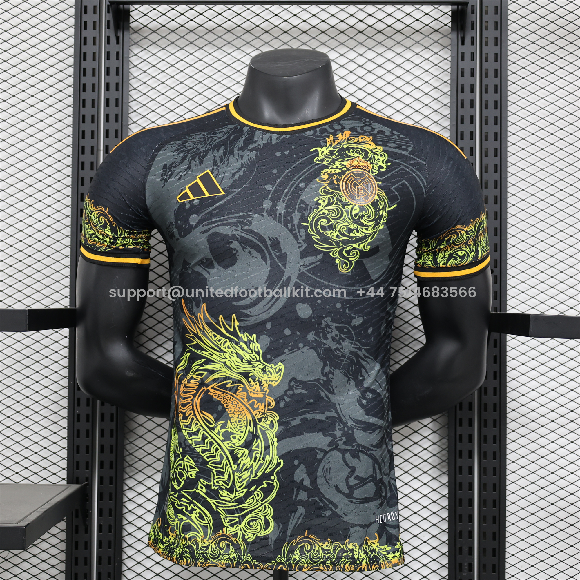 Unitedfootballkit.com | Real Madrid 24-25 Yellow Loong Black Special Edition Jersey - Player Version -Customize Name, Number and Patch | Worldwide Shipping