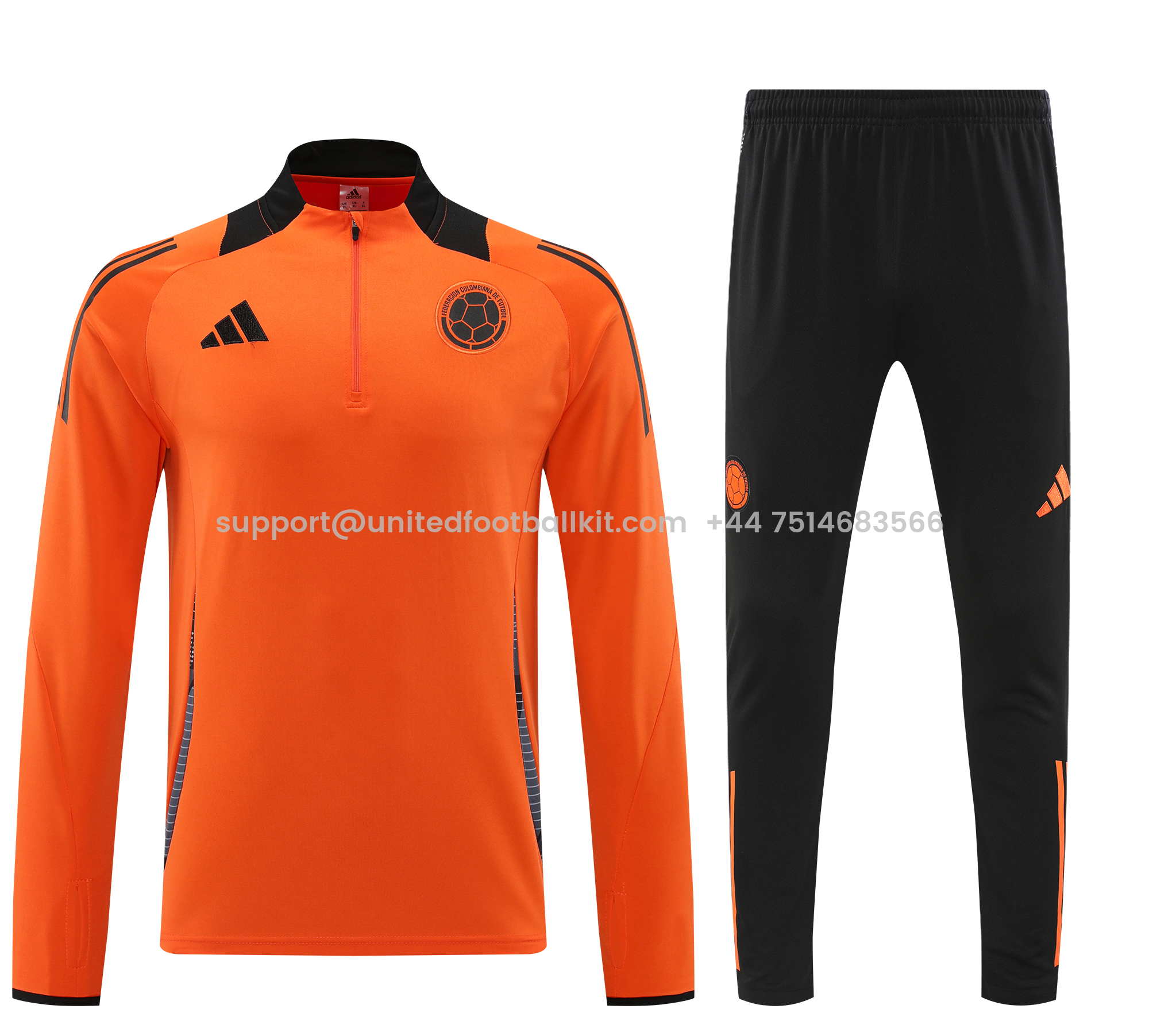Unitedfootballkit.com | Colombia 2024 Long Sleeve Training Set - Orange -Customize Name, Number and Patch | Worldwide Shipping