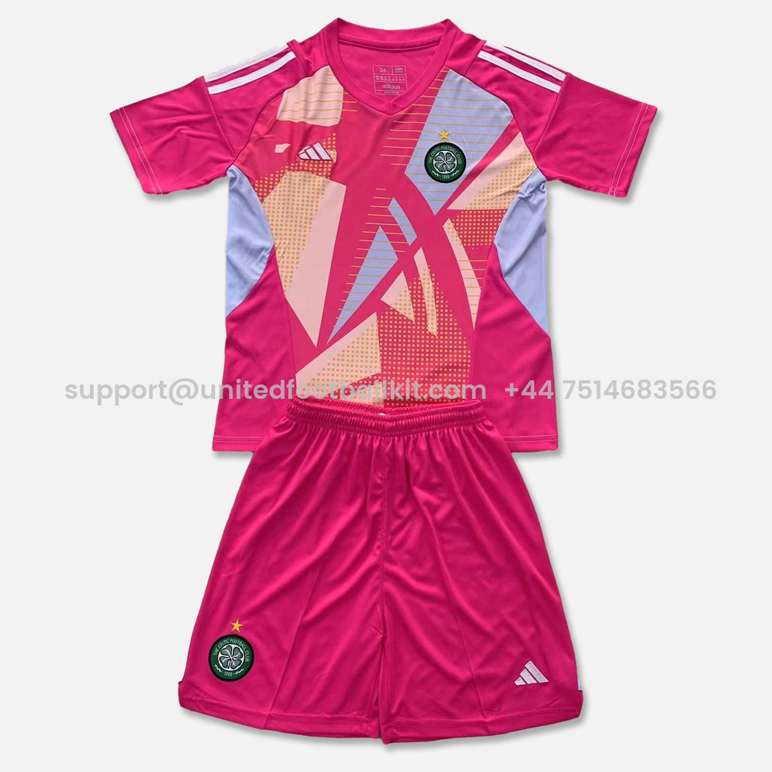 Unitedfootballkit.com | Celtic 24-25 Pink Goalkeeper Kids Kit -Customize Name, Number and Patch | Worldwide Shipping