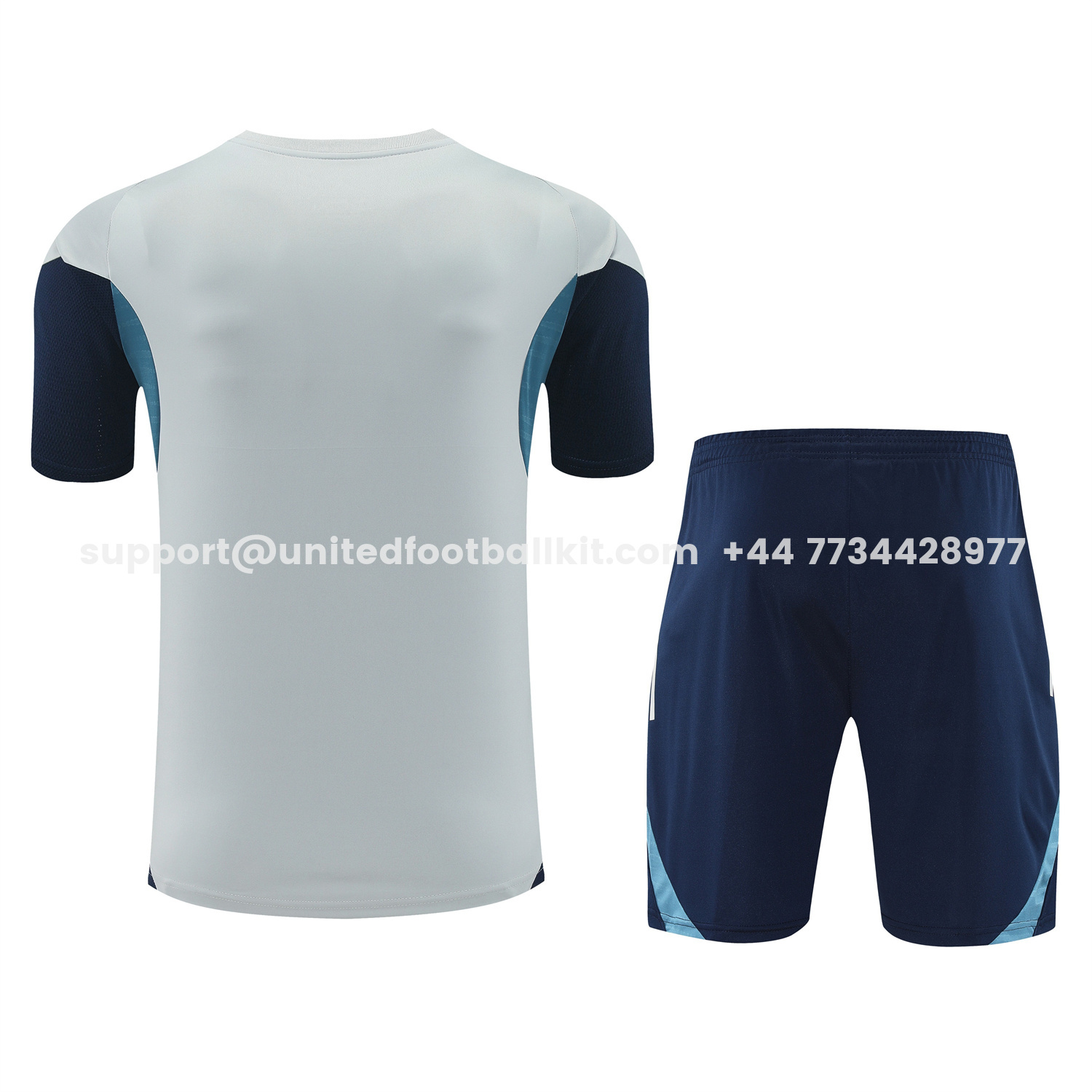 Unitedfootballkit.com | Arsenal 25-26 Short-Sleeve Training Set - Grey Top & Deep Blue Shorts -Customize Name, Number and Patch | Worldwide Shipping