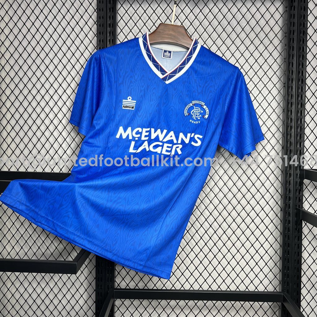 Unitedfootballkit.com | Retro Glasgow Rangers 1990-92 Home Stadium Jersey -Customize Name, Number and Patch | Worldwide Shipping