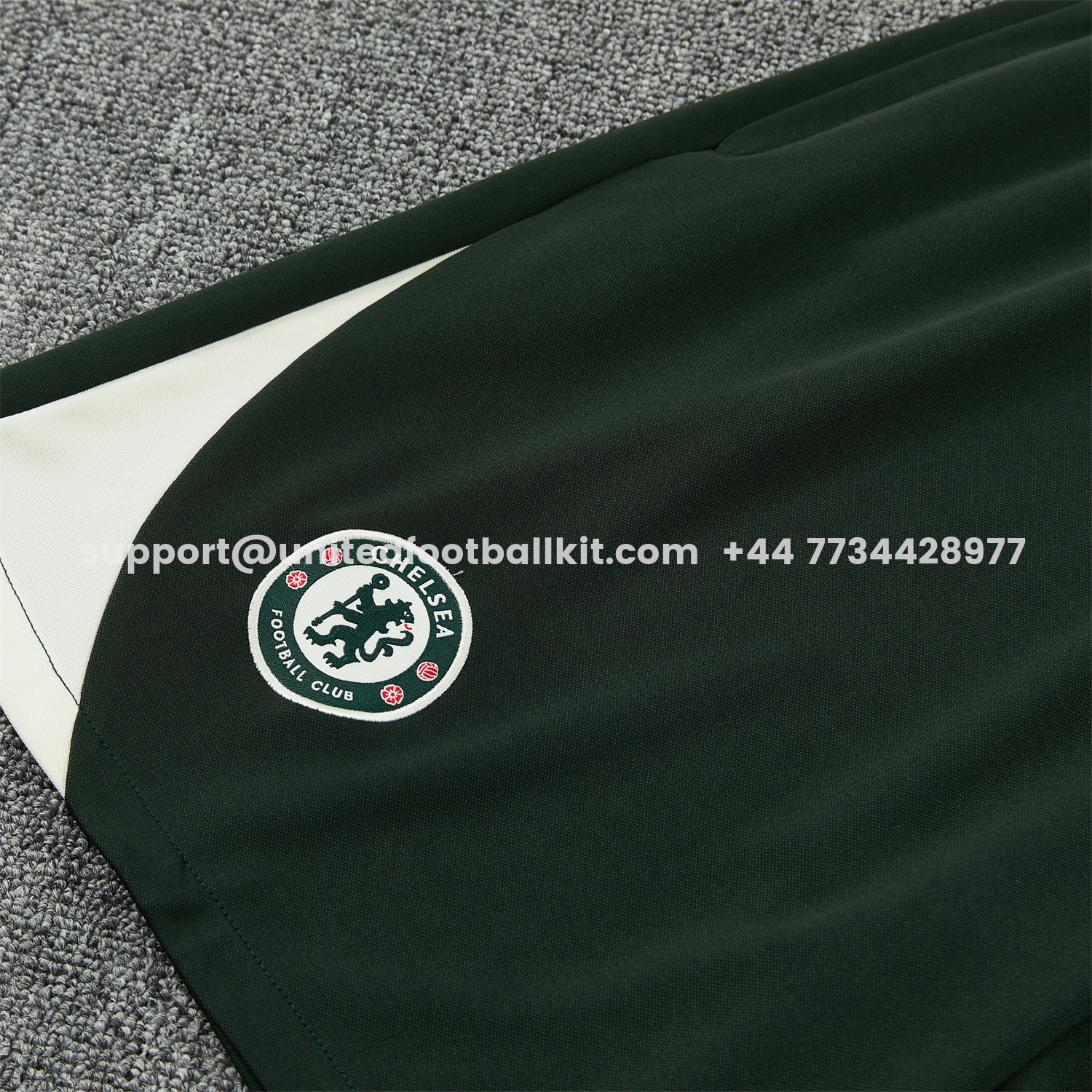 Unitedfootballkit.com | C.H.E.L.S.E.A 25-26 Short-Sleeve Training Set - Dark Green With White Accents Top & Pants -Customize Name, Number and Patch | Worldwide Shipping