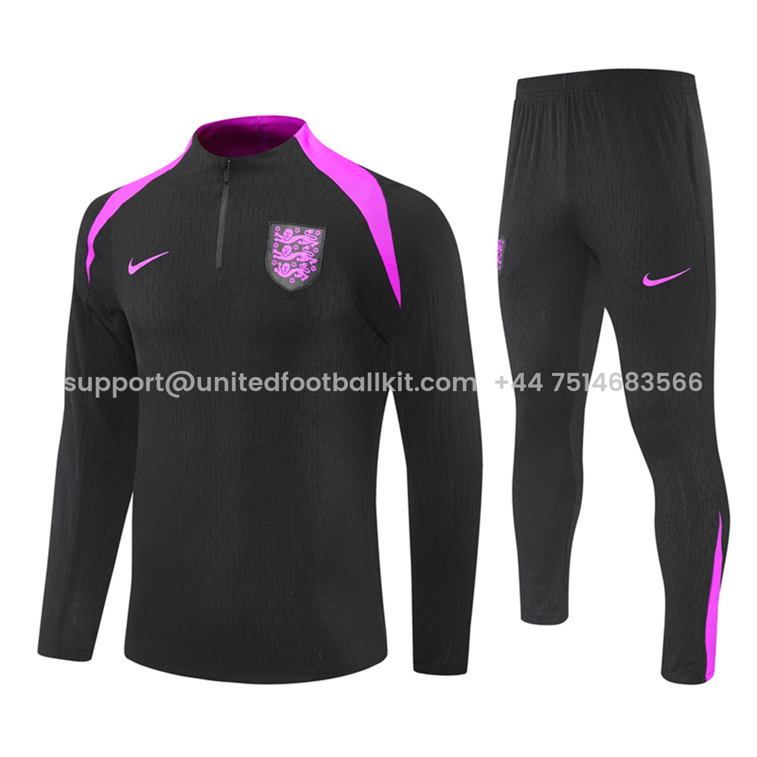 Unitedfootballkit.com | England 25-26 Long Sleeve Training Set - Player Version - Black Top and Pants -Customize Name, Number and Patch | Worldwide Shipping