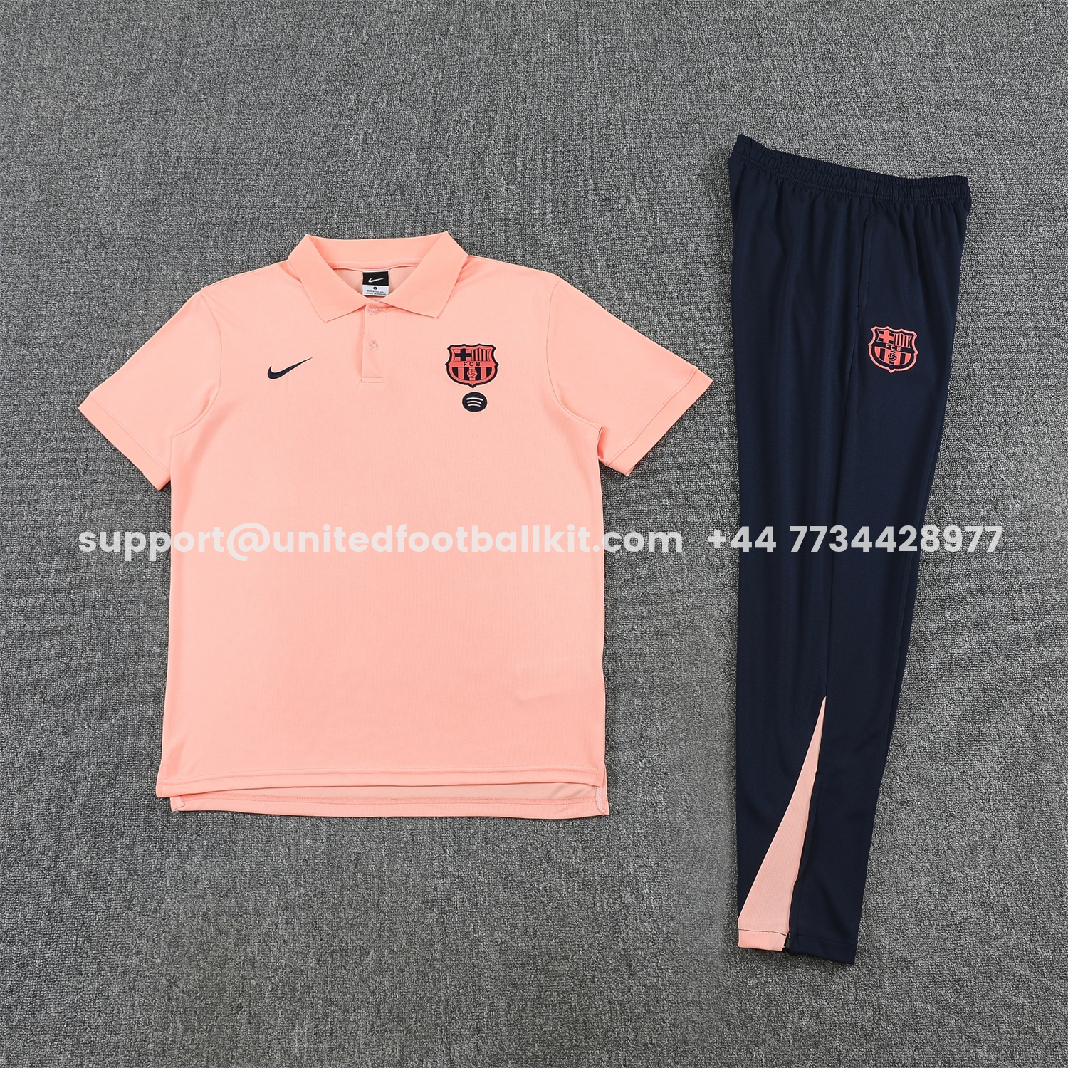 Unitedfootballkit.com | Barcelona 25-26 POLO Short-Sleeve Training Set - Pink Top and Dark Blue Pants -Customize Name, Number and Patch | Worldwide Shipping