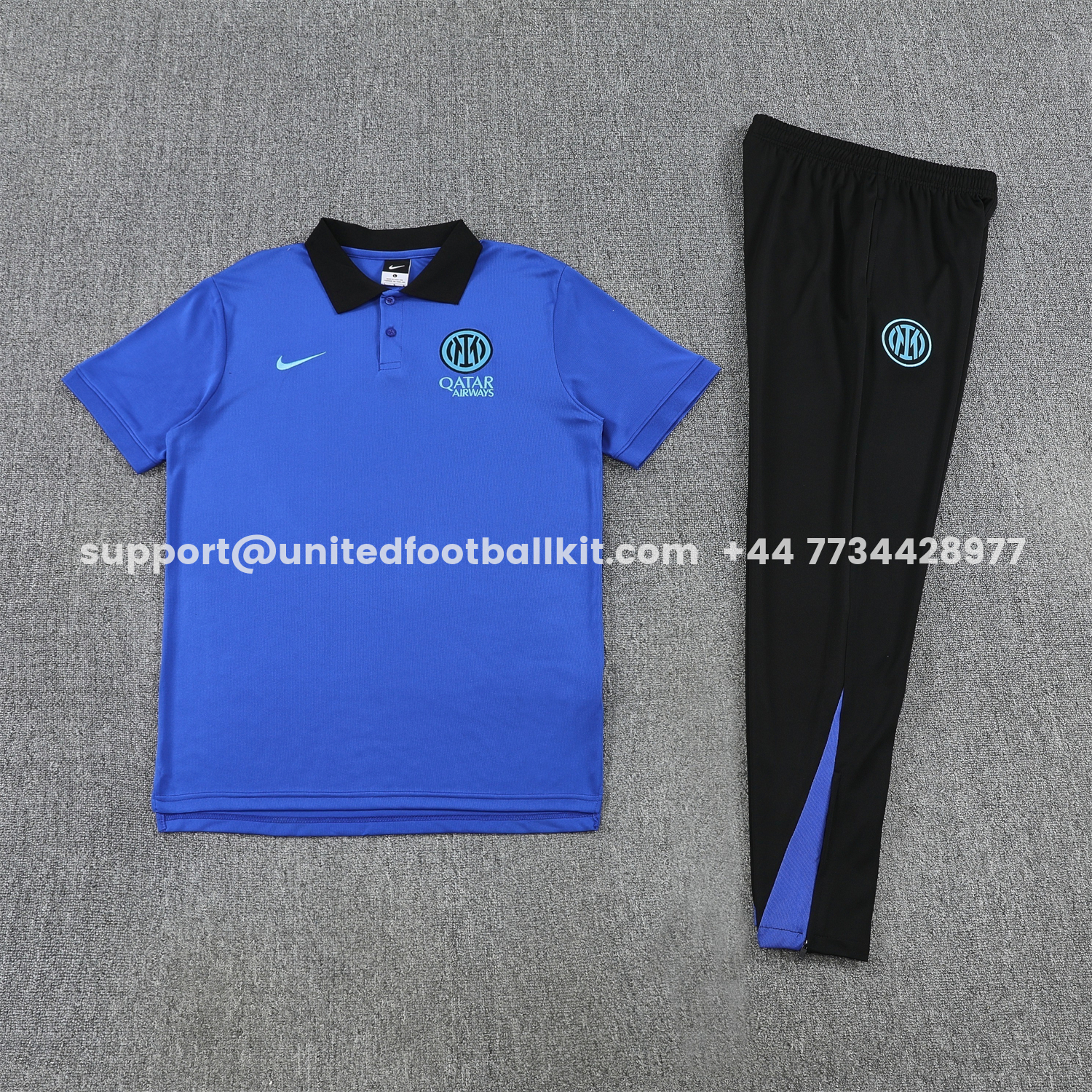 Unitedfootballkit.com | Inter Milan 25-26 POLO Short-Sleeve Training Set - Ocean Blue Top and Black Pants -Customize Name, Number and Patch | Worldwide Shipping