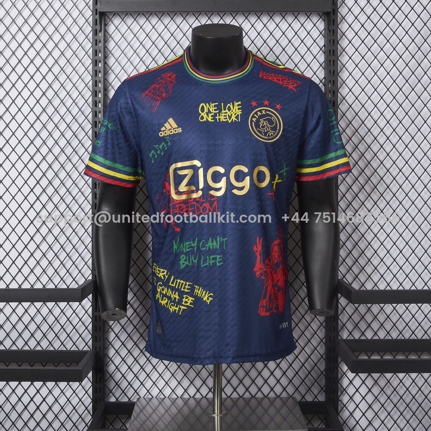 Unitedfootballkit.com | Ajax x B-O-B Marly 2025-26 40th Blue Special Edition Jersey - Player Version -Customize Name, Number and Patch | Worldwide Shipping