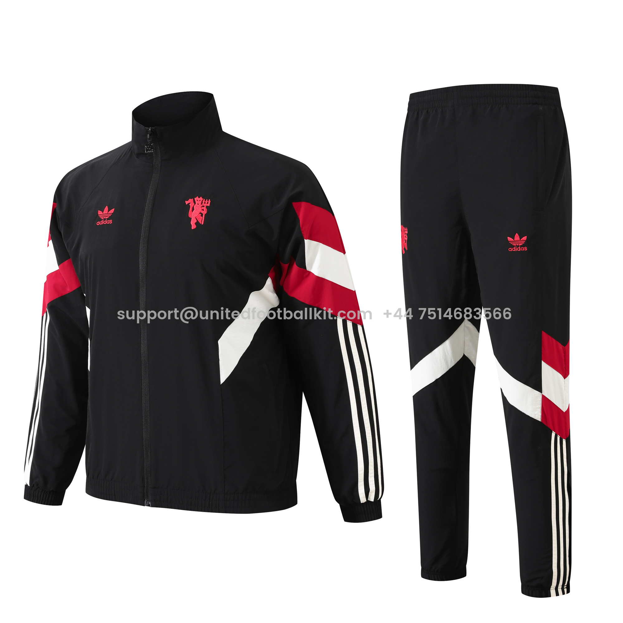 Unitedfootballkit.com | Manchester United 24-25 Black Throwback Windbreaker Suit - Jackets & Pants -Customize Name, Number and Patch | Worldwide Shipping