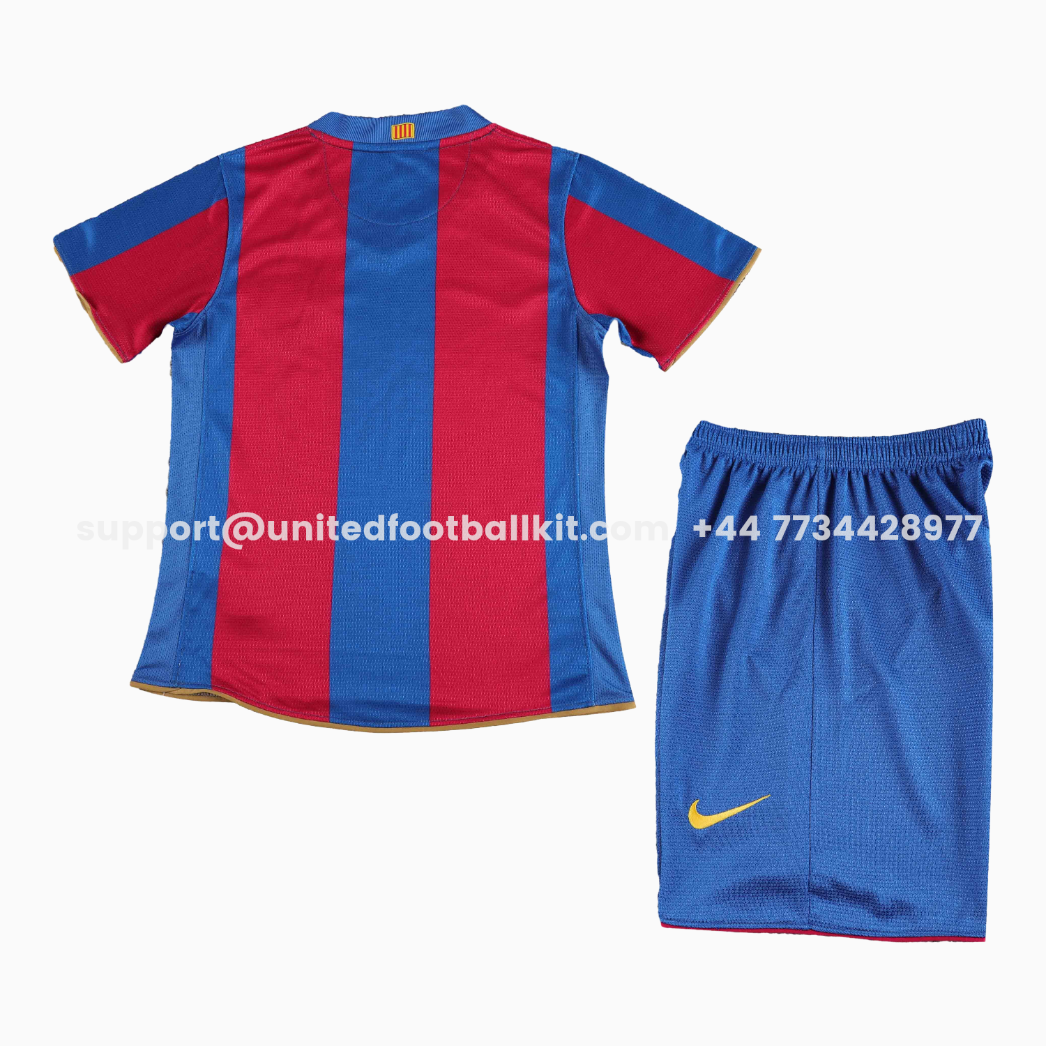 Unitedfootballkit.com | Retro Barcelona 2007-08 Home Kids Kit -Customize Name, Number and Patch | Worldwide Shipping