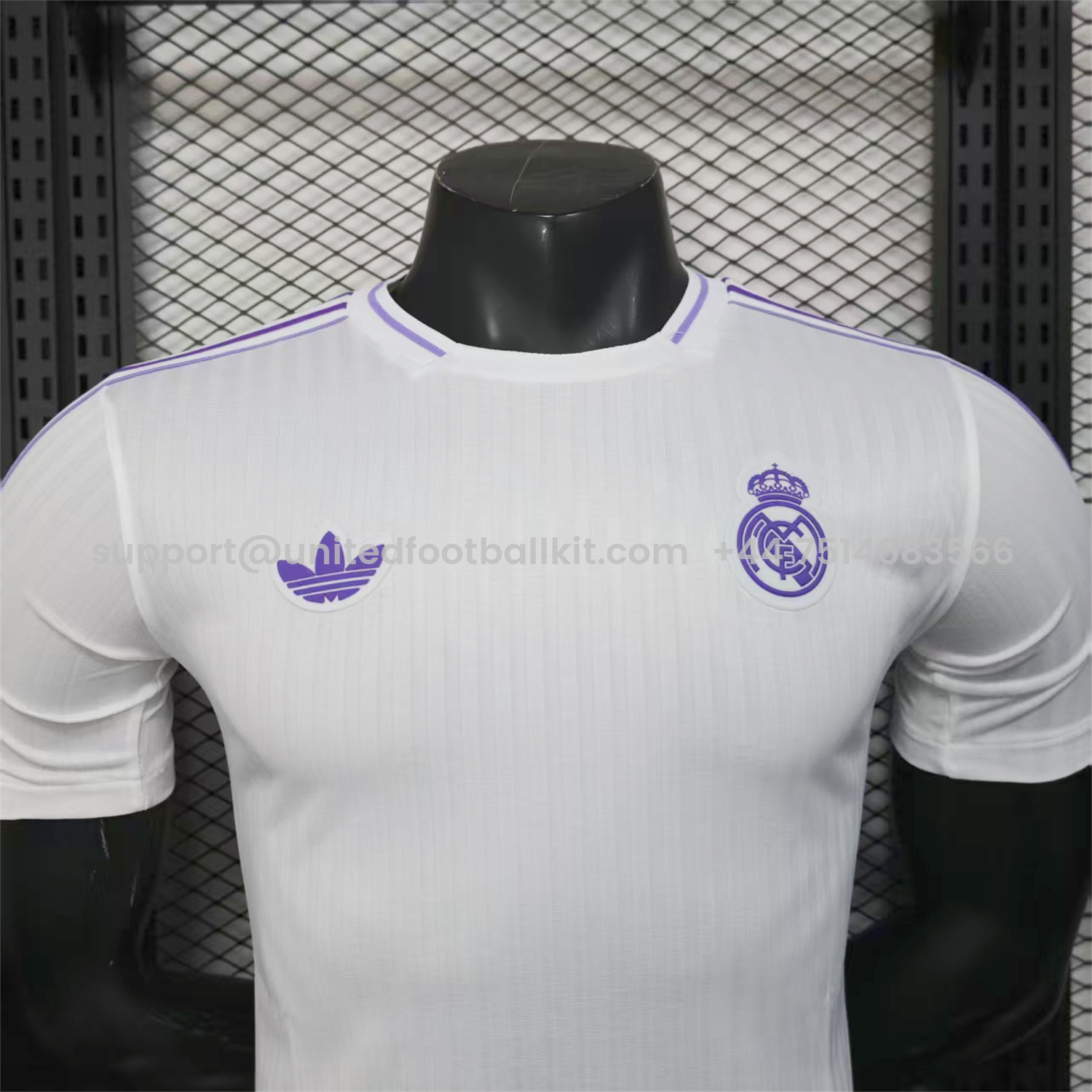 Unitedfootballkit.com | Real Madrid 25-26 Purple Logo White Jersey - Player Version -Customize Name, Number and Patch | Worldwide Shipping