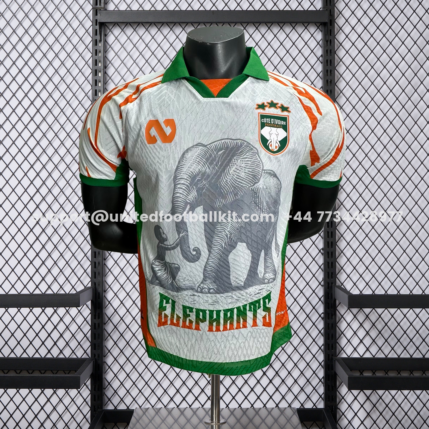 Unitedfootballkit.com | Ivory Coast 25-26 Elephant And Kid White Jersey - Player Version -Customize Name, Number and Patch | Worldwide Shipping