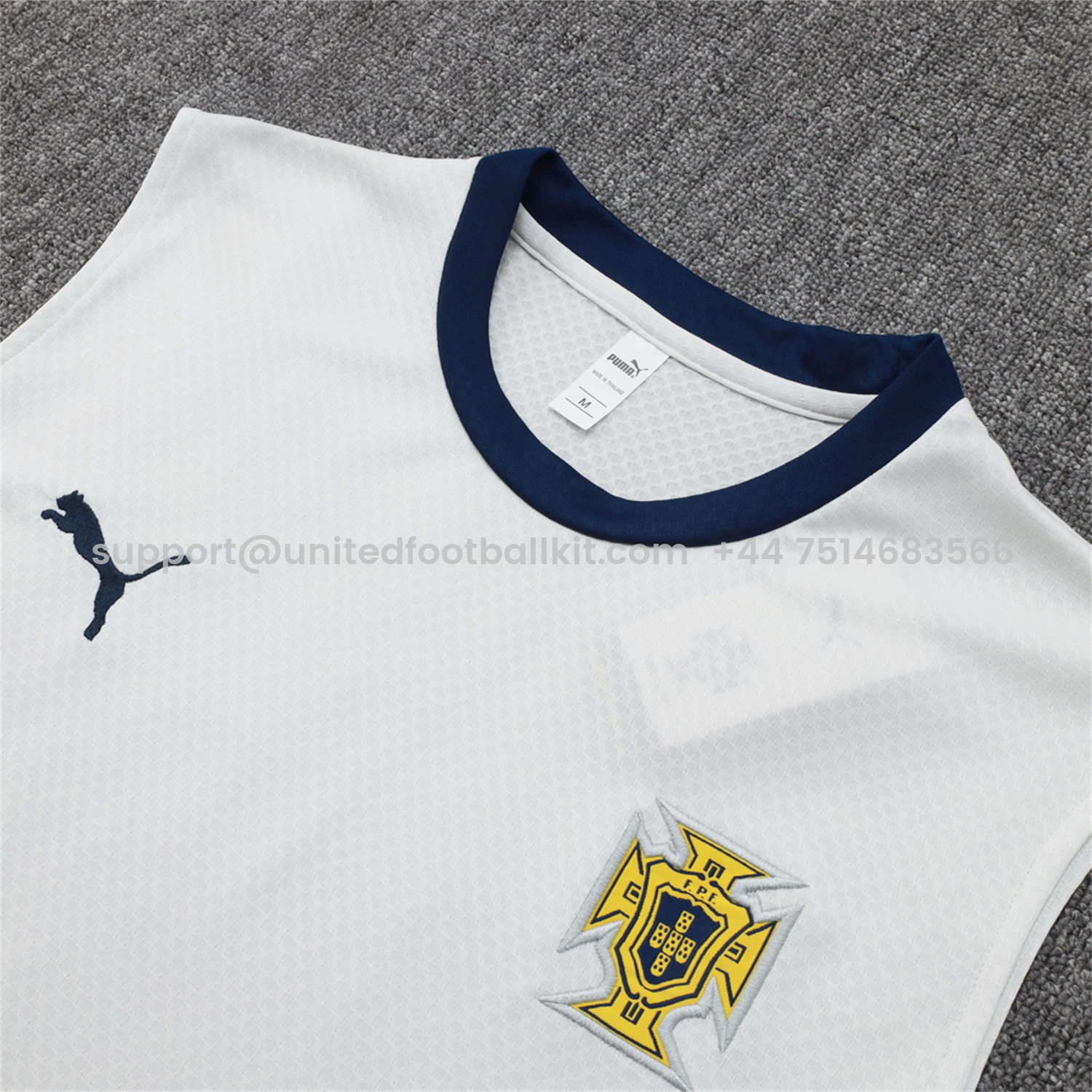 Unitedfootballkit.com | Portugal 25-26 Vest Training Set - Off White Top and Deep Blue Shorts -Customize Name, Number and Patch | Worldwide Shipping