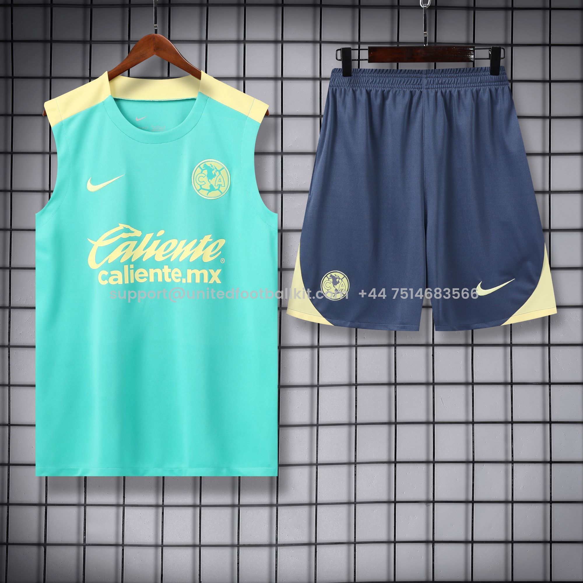 Unitedfootballkit.com | Club América 24-25 Vest Training Set - Light Green Vest & Grey Shorts -Customize Name, Number and Patch | Worldwide Shipping