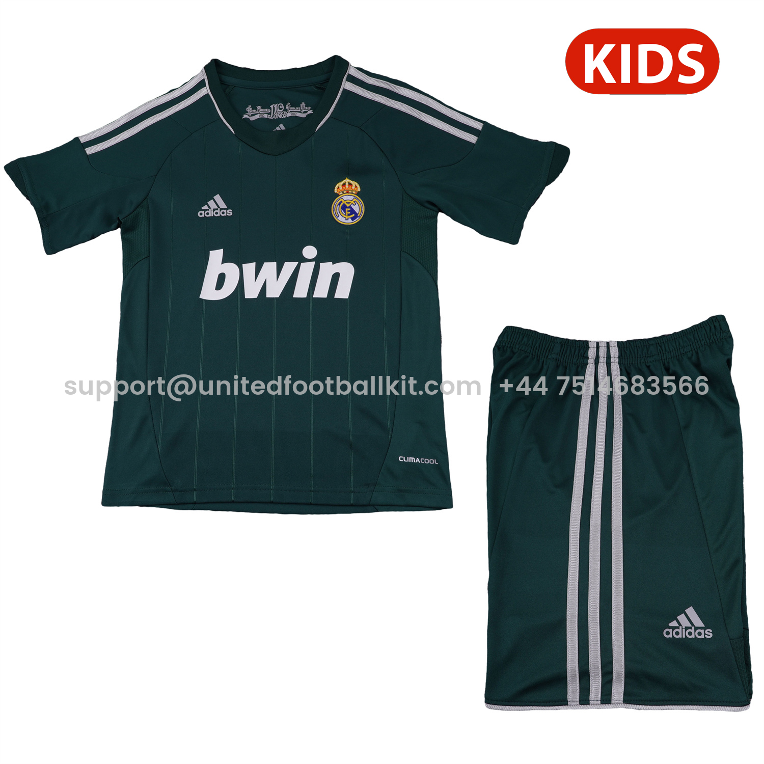Unitedfootballkit.com | Retro Real Madrid 2012-13 Third Green Kids Kit -Customize Name, Number and Patch | Worldwide Shipping