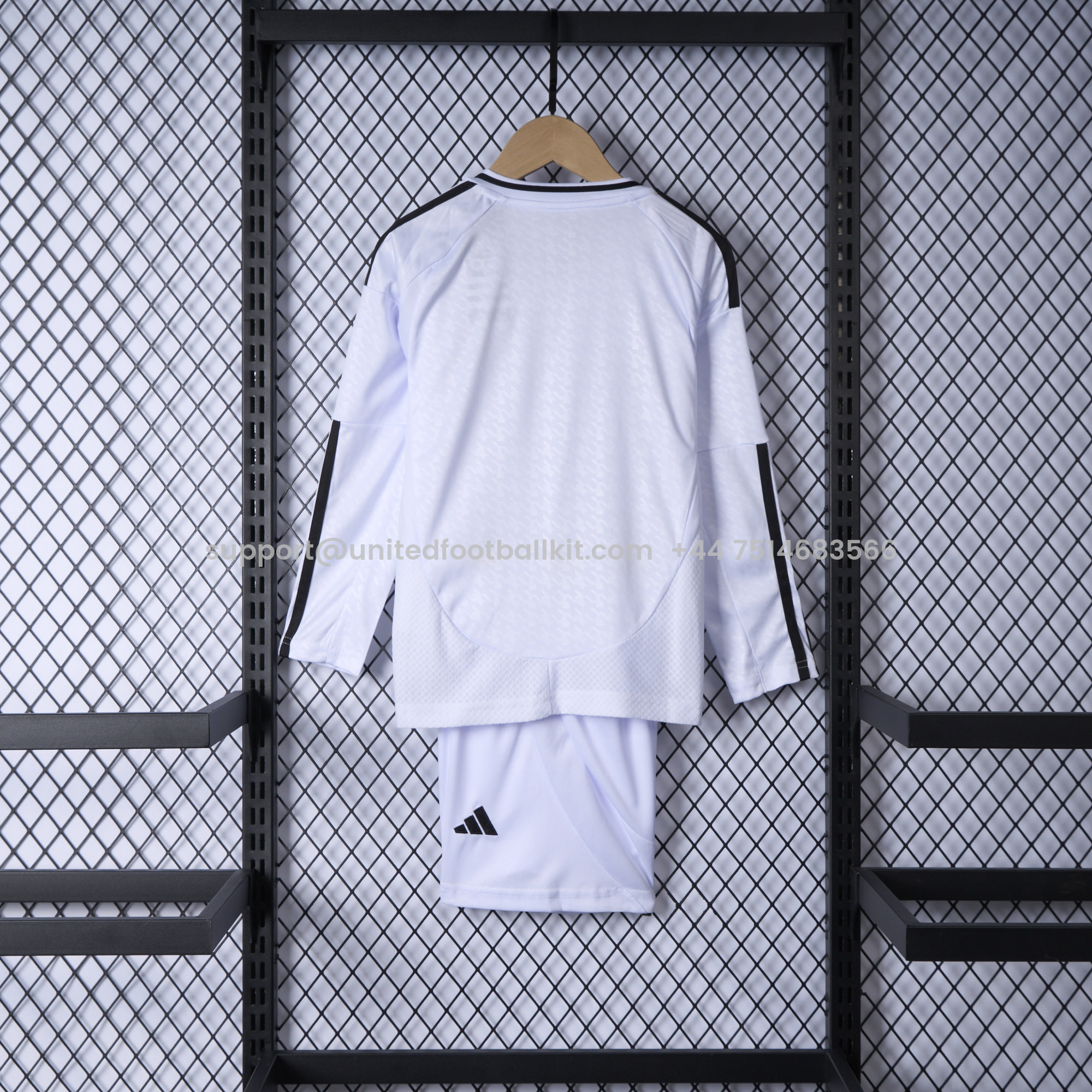 Unitedfootballkit.com | Real Madrid 24-25 Home Long Sleeve Kids Kit -Customize Name, Number and Patch | Worldwide Shipping