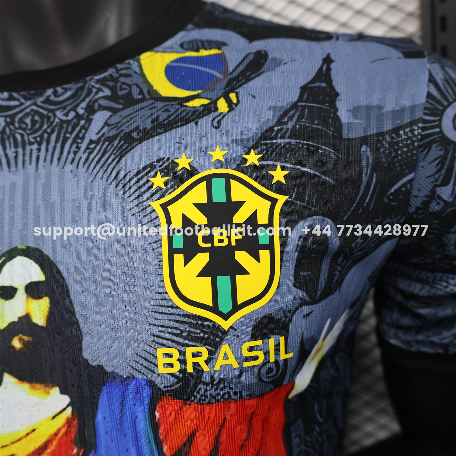 Unitedfootballkit.com | Brazil 25-26 Colorful Jesus Statue Special Black Jersey - Player Version -Customize Name, Number and Patch | Worldwide Shipping