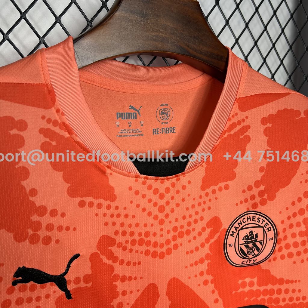 Unitedfootballkit.com | Manchester City 24-25 Orange Goalkeeper Jersey - Fans Version -Customize Name, Number and Patch | Worldwide Shipping