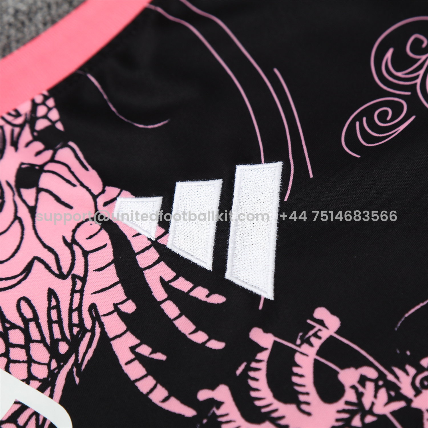 Unitedfootballkit.com | Real Madrid 25-26 Vest Training Set - Pink-Black Dragon Vest & Black-White Shorts -Customize Name, Number and Patch | Worldwide Shipping