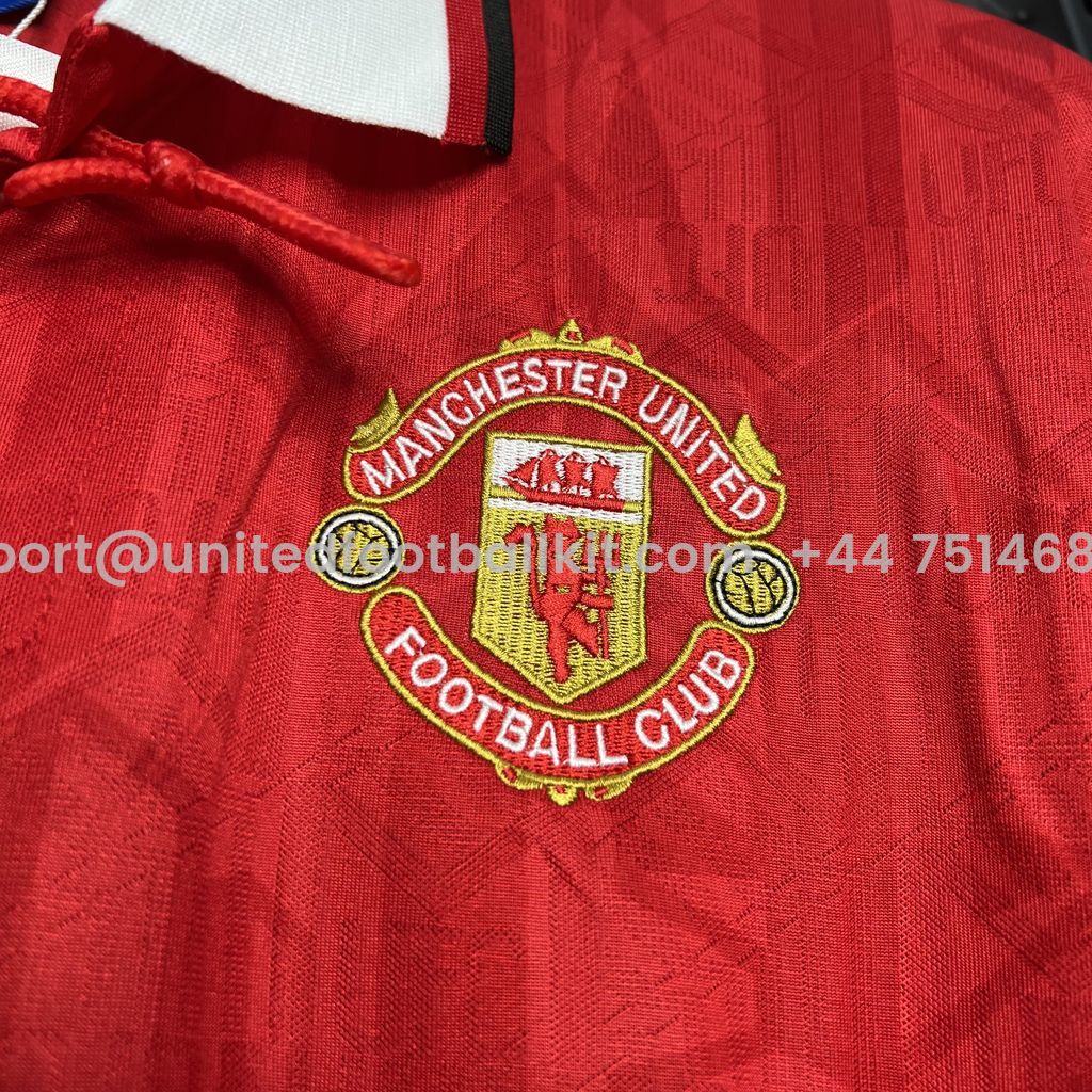 Unitedfootballkit.com | Retro Manchester United 1992-94 Home Jersey -Customize Name, Number and Patch | Worldwide Shipping