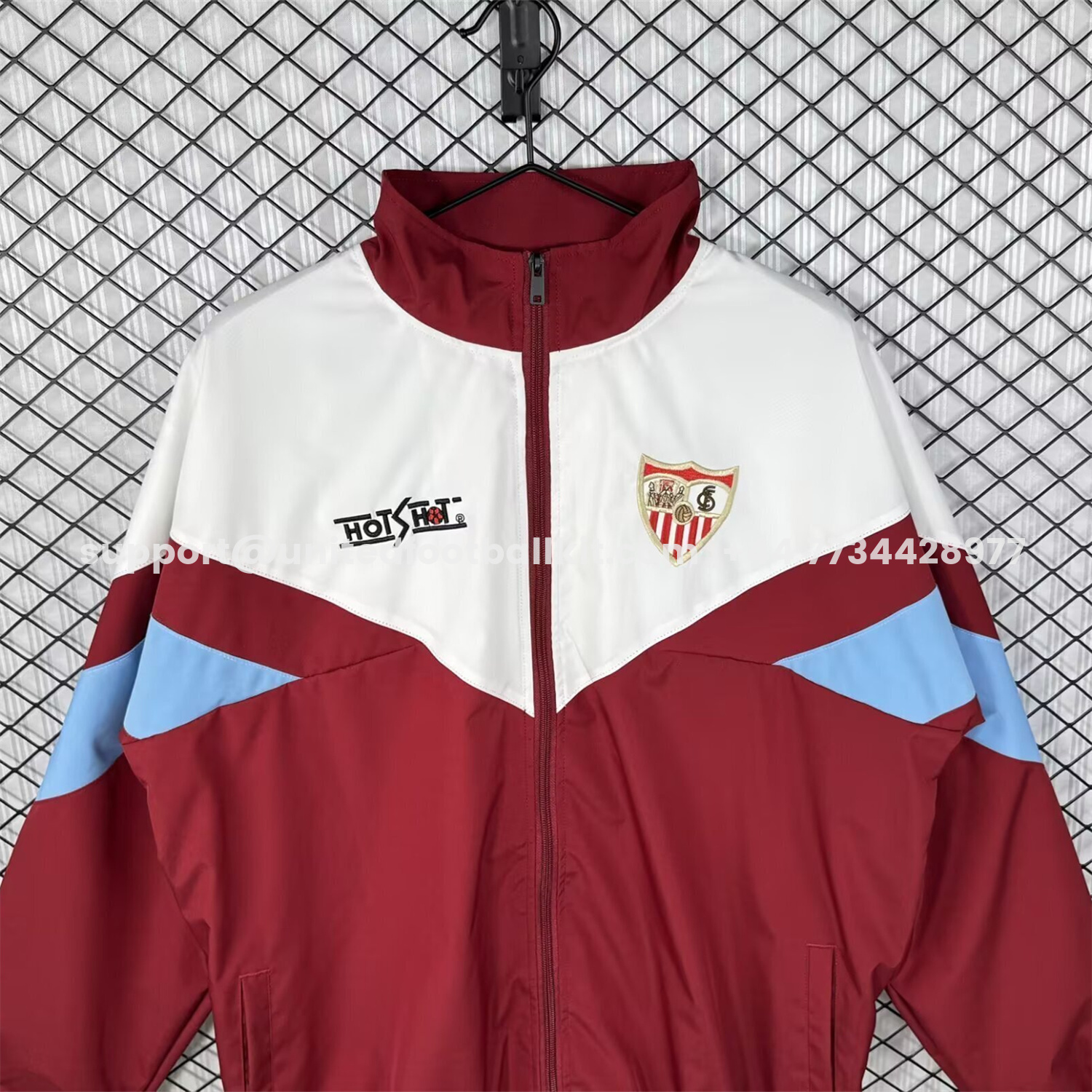 Unitedfootballkit.com | Retro Sevilla 1993-94 Home Windbreaker Jacket - White And Red -Customize Name, Number and Patch | Worldwide Shipping