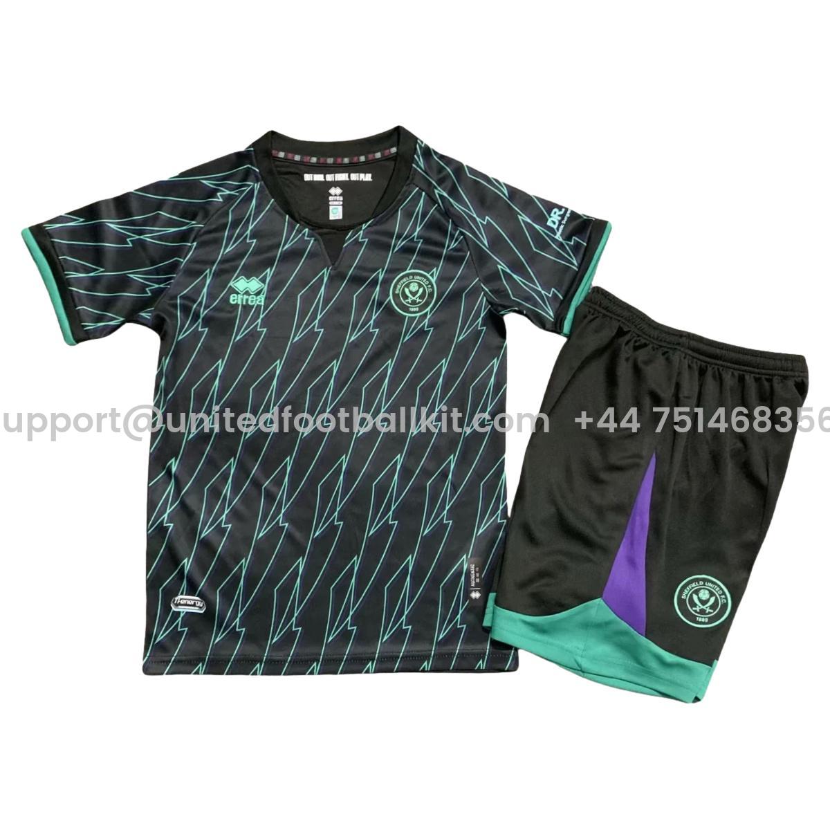 Unitedfootballkit.com | Sheffield United 24-25 Away Kids Kit -Customize Name, Number and Patch | Worldwide Shipping