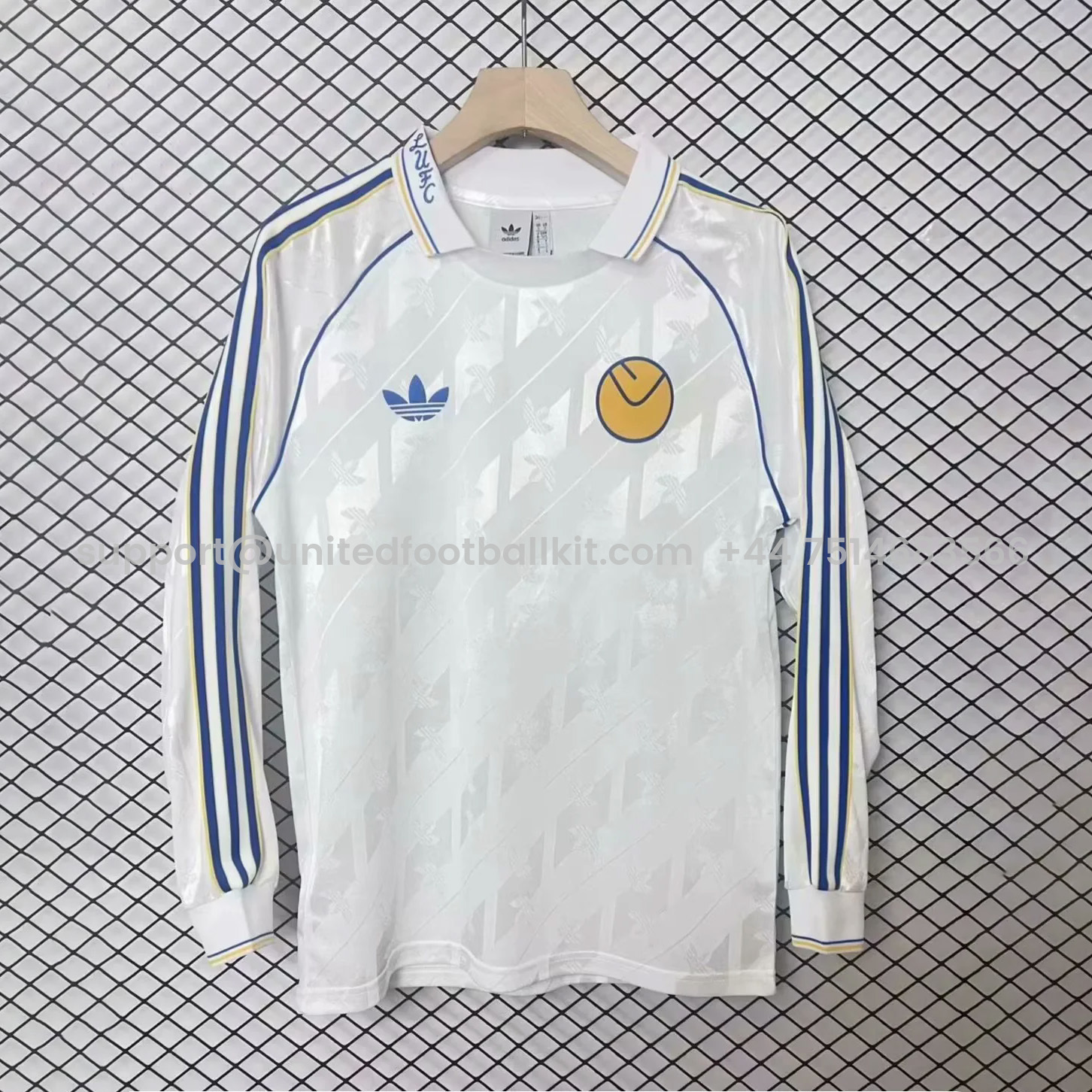 Unitedfootballkit.com | Leeds United 24-25 Spezial Collection White Long Sleeve Polo Shirts -Customize Name, Number and Patch | Worldwide Shipping