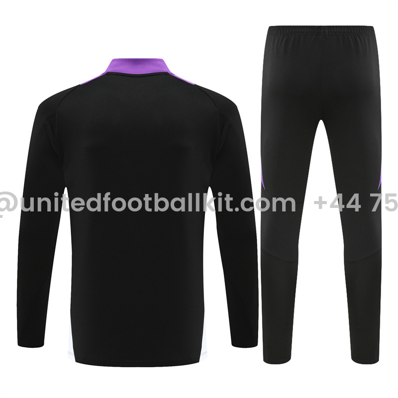 Unitedfootballkit.com | Real Madrid 24-25 Long Sleeve Training Set - Black and Purple -Customize Name, Number and Patch | Worldwide Shipping
