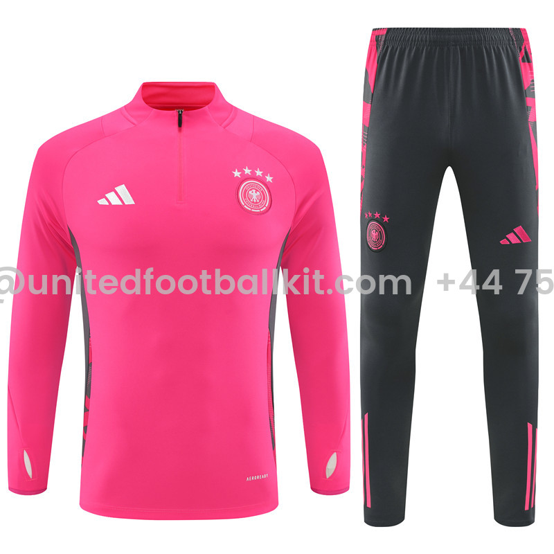 Unitedfootballkit.com | Germany 2024 Long Sleeve Training Set - Pink With Gray -Customize Name, Number and Patch | Worldwide Shipping