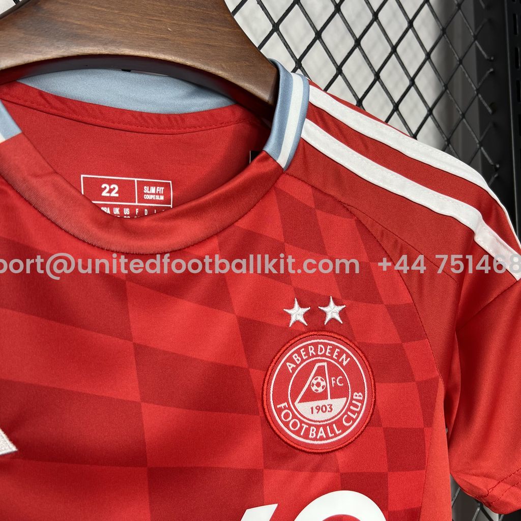Unitedfootballkit.com | Aberdeen 24-25 Home Stadium Kids Kit -Customize Name, Number and Patch | Worldwide Shipping