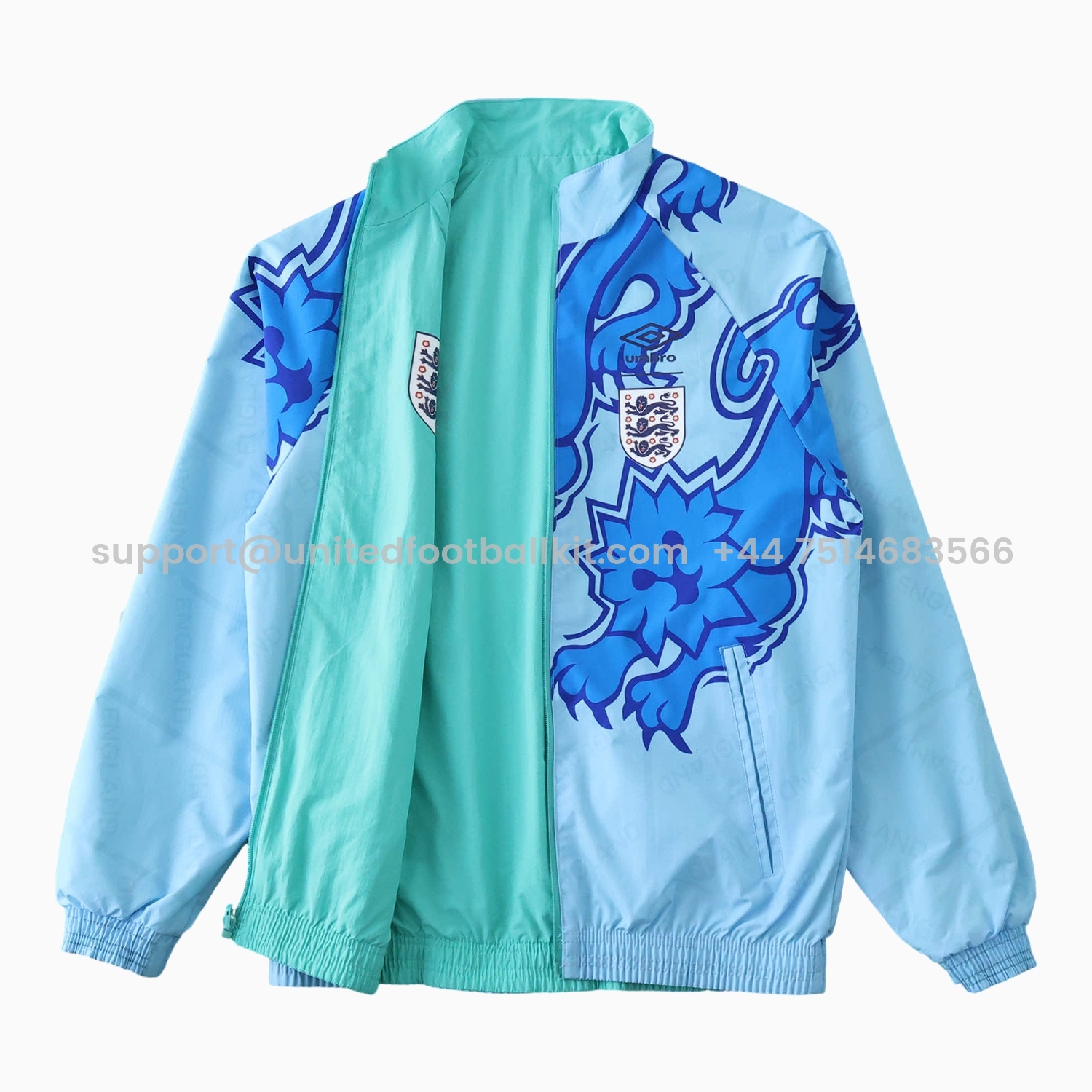 Unitedfootballkit.com | Retro England 1992 Third Double Sided Reversible Windbreaker - Blue & Green -Customize Name, Number and Patch | Worldwide Shipping