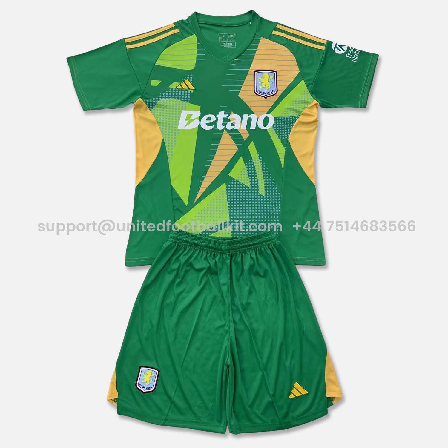 Unitedfootballkit.com | Aston Villa 24-25 Fruit Green GK Men's Adult Jersey Set - Fans Version -Customize Name, Number and Patch | Worldwide Shipping