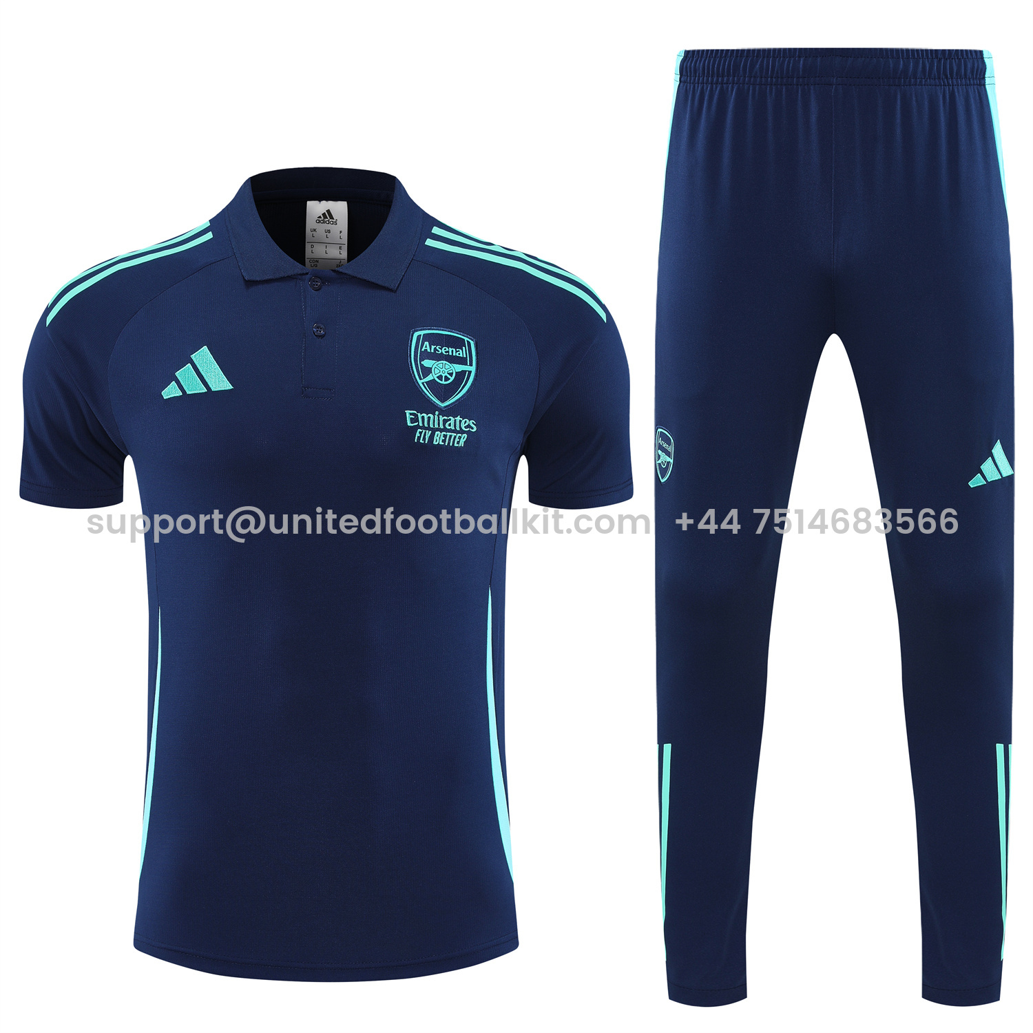 Unitedfootballkit.com | Arsenal 25-26 POLO Short-Sleeve Training Set - Deep Blue Top and Pants -Customize Name, Number and Patch | Worldwide Shipping