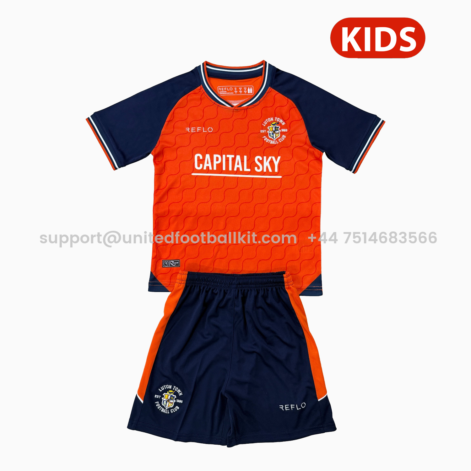 Unitedfootballkit.com | Luton Town 25-26 Home Kids Kit -Customize Name, Number and Patch | Worldwide Shipping