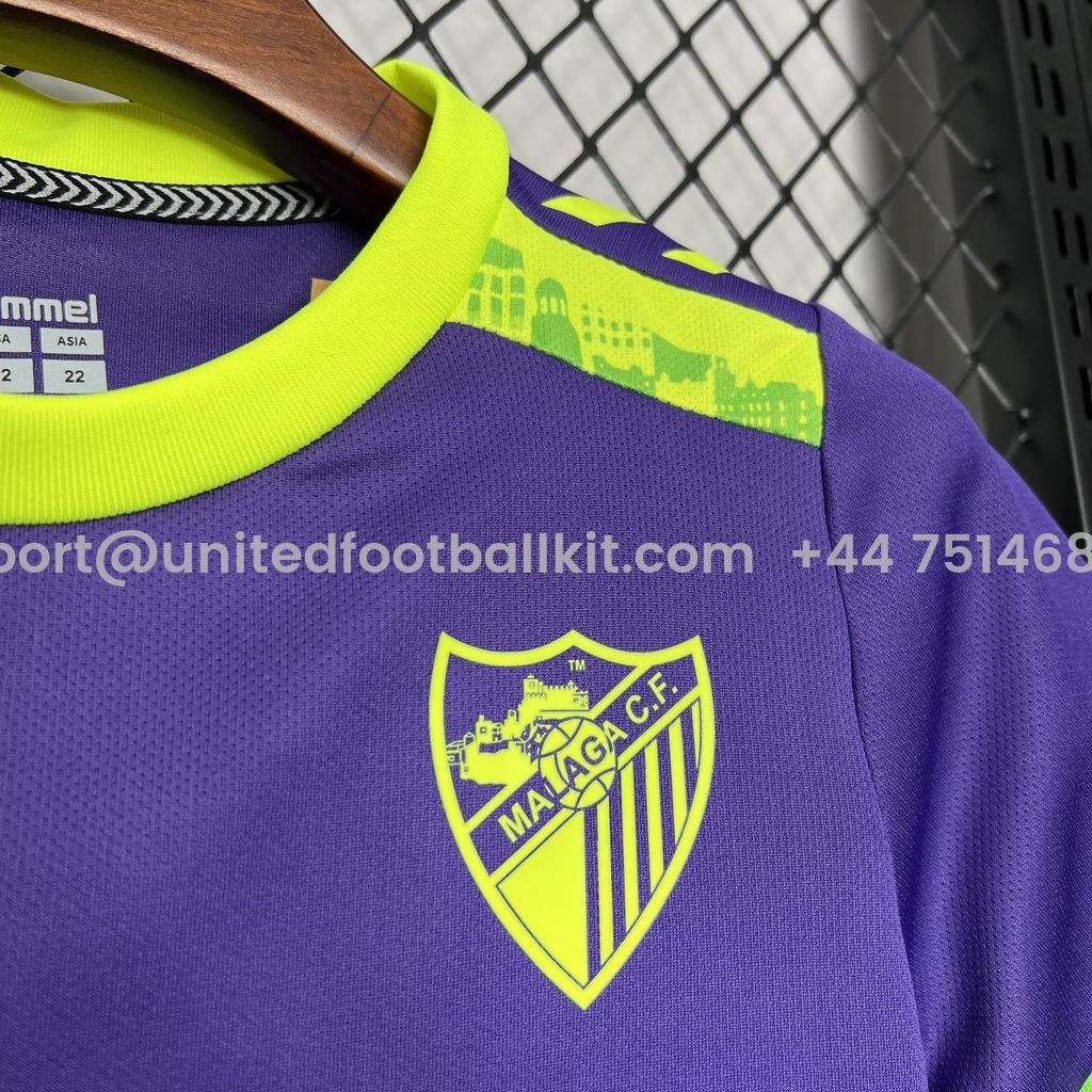 Unitedfootballkit.com | Malaga 24-25 Away Kids Kit -Customize Name, Number and Patch | Worldwide Shipping